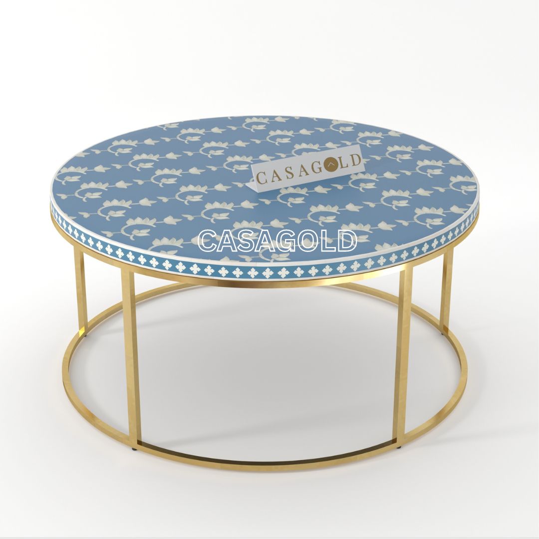 Glossy Round Bone Inlay Coffee Table