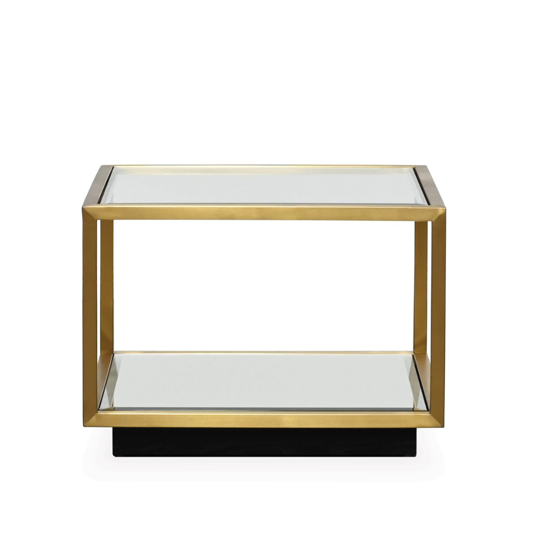 "Elegant rectangular coffee table with black glass top and minimalist design"