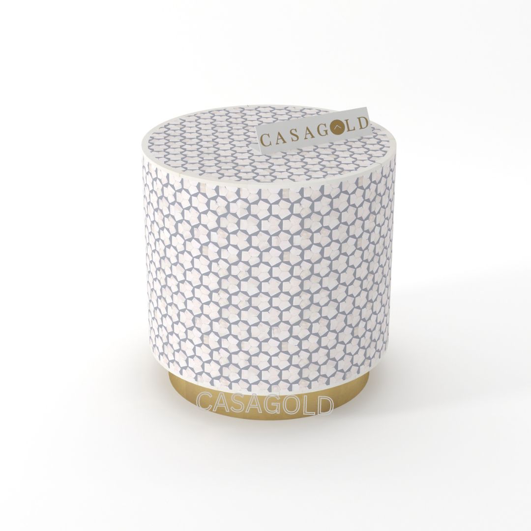 Tragua Grey Bone Inlay Drum Side Table
