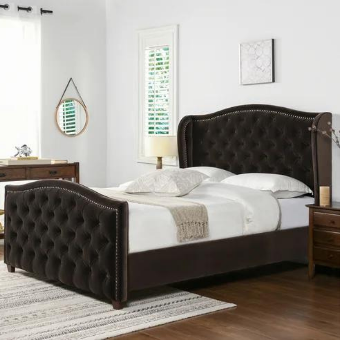 Tufted headboard wings bed for a luxe appeal