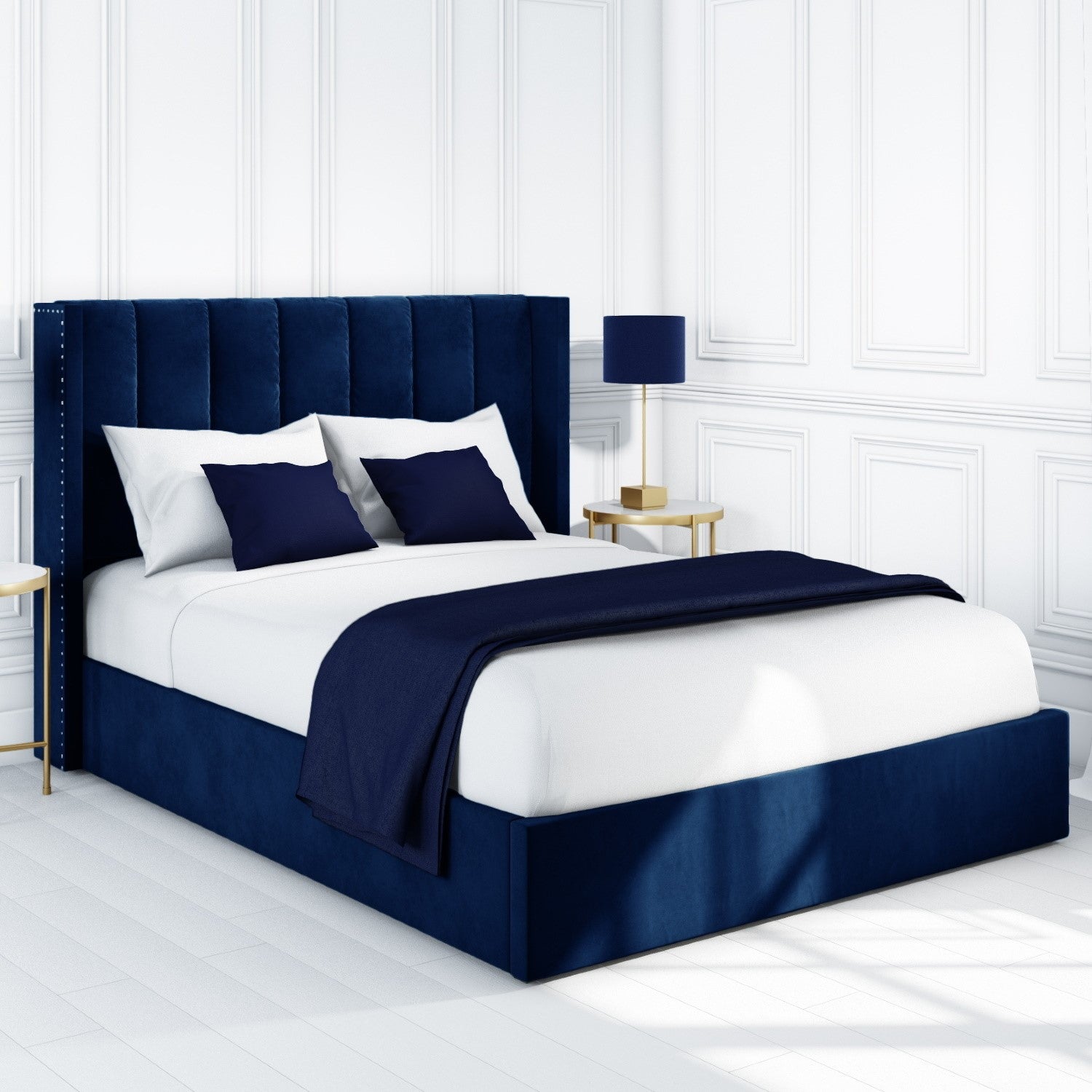 Wings bed with tufted headboard for refined style