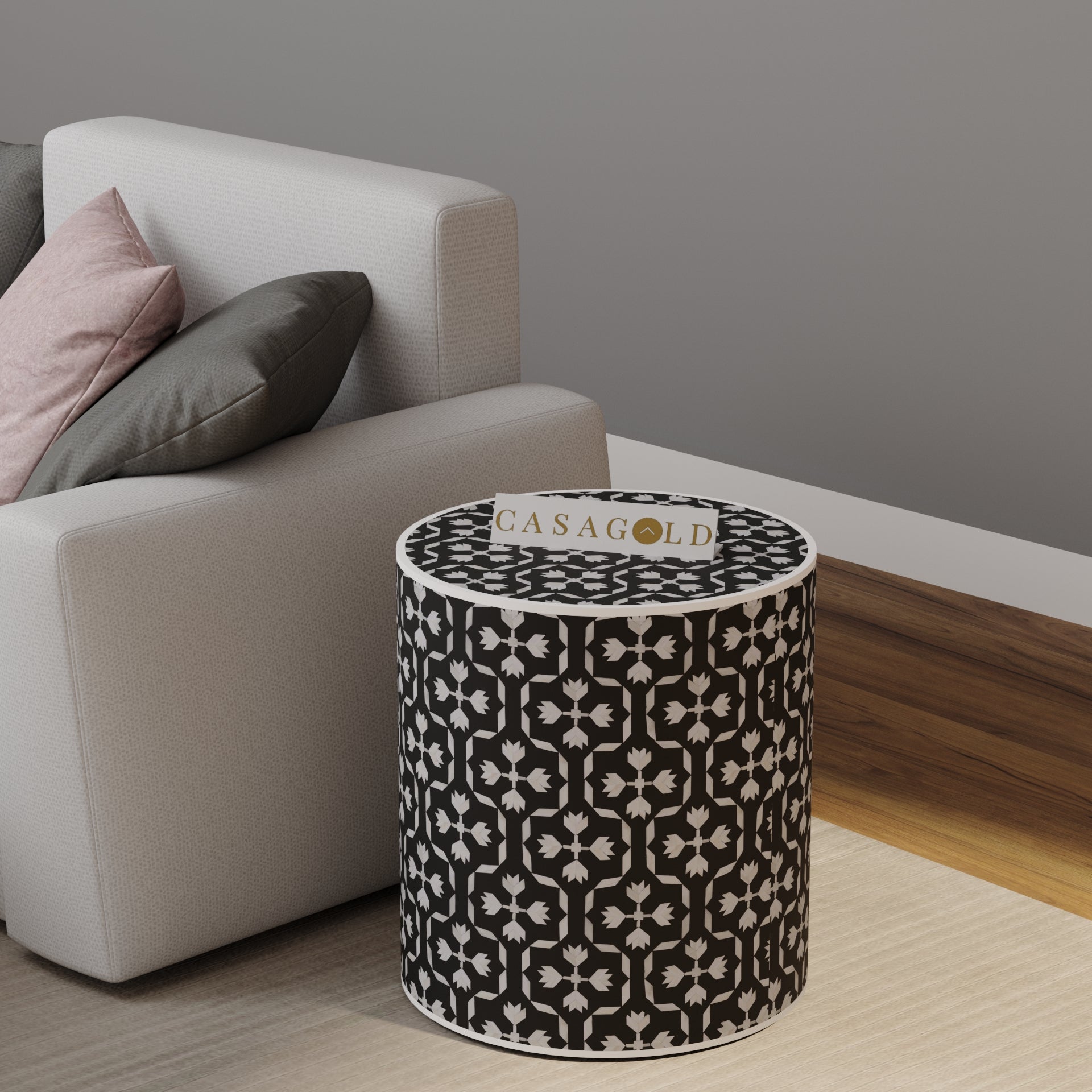 Two-Tone Drum Inlay Side Table