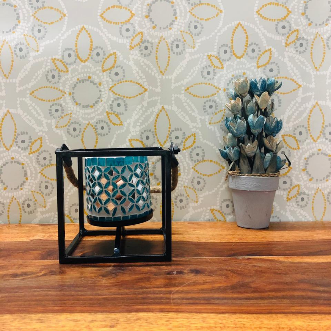 Modern Art Style Candle Holders with Mirror Work Glass Tealight