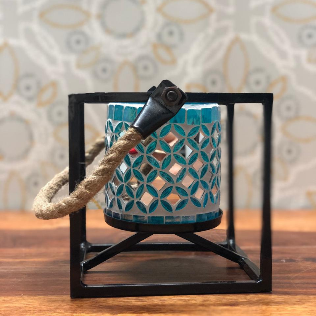 Modern Art Style Candle Holders with Mirror Work Glass Tealight