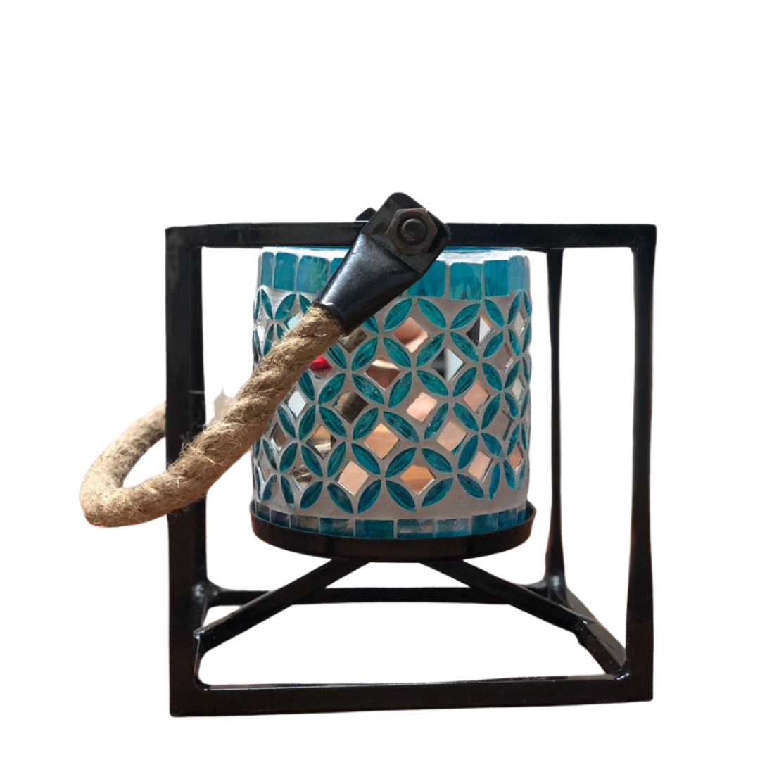 Modern Art Style Candle Holders with Mirror Work Glass Tealight