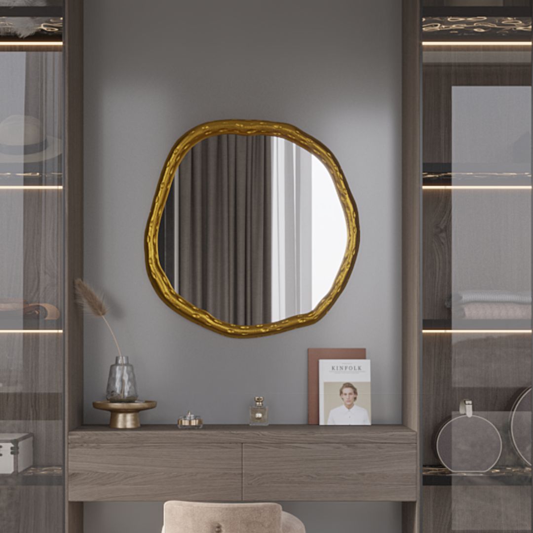 Vintage gold hammered Frame Glass Mirror.