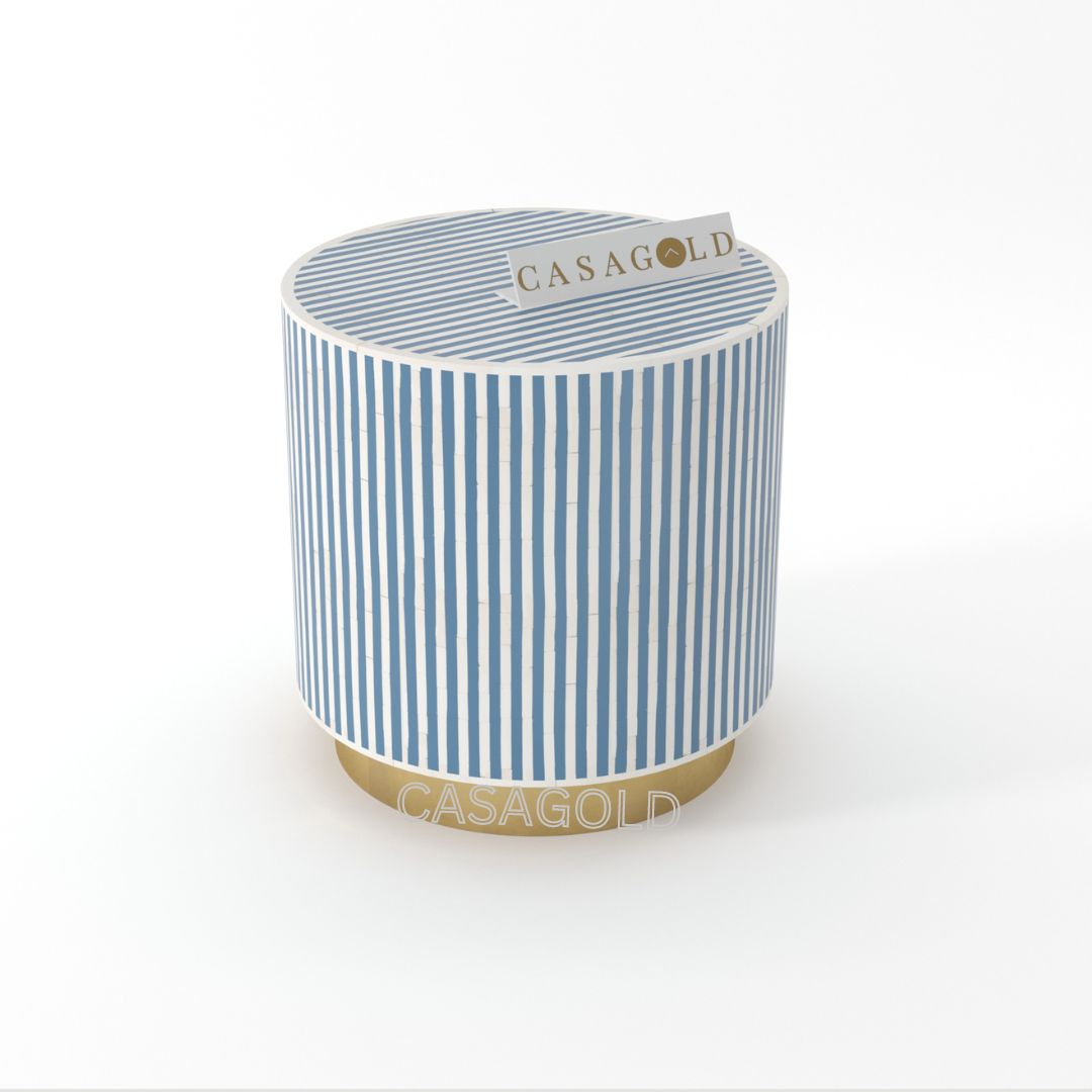 "Waterfall -patterned drum inlay side table for modern homes"