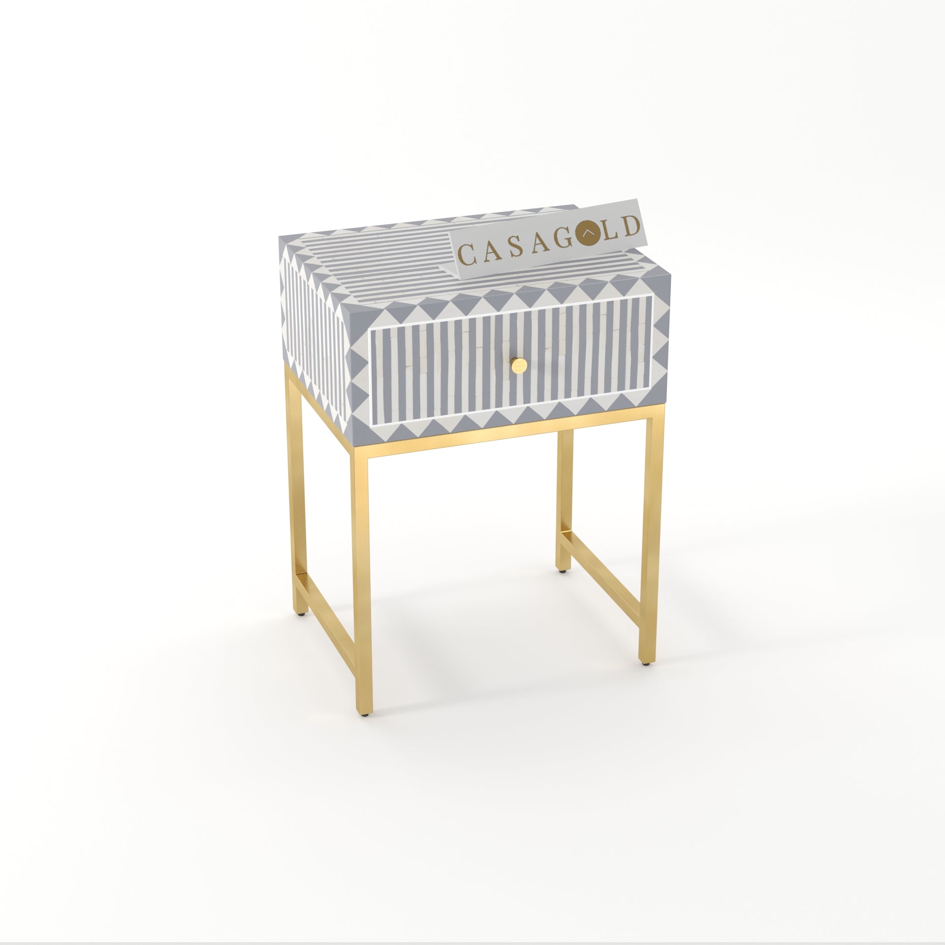 Waterfall Pattern Round Inlay Table with Gold Legs