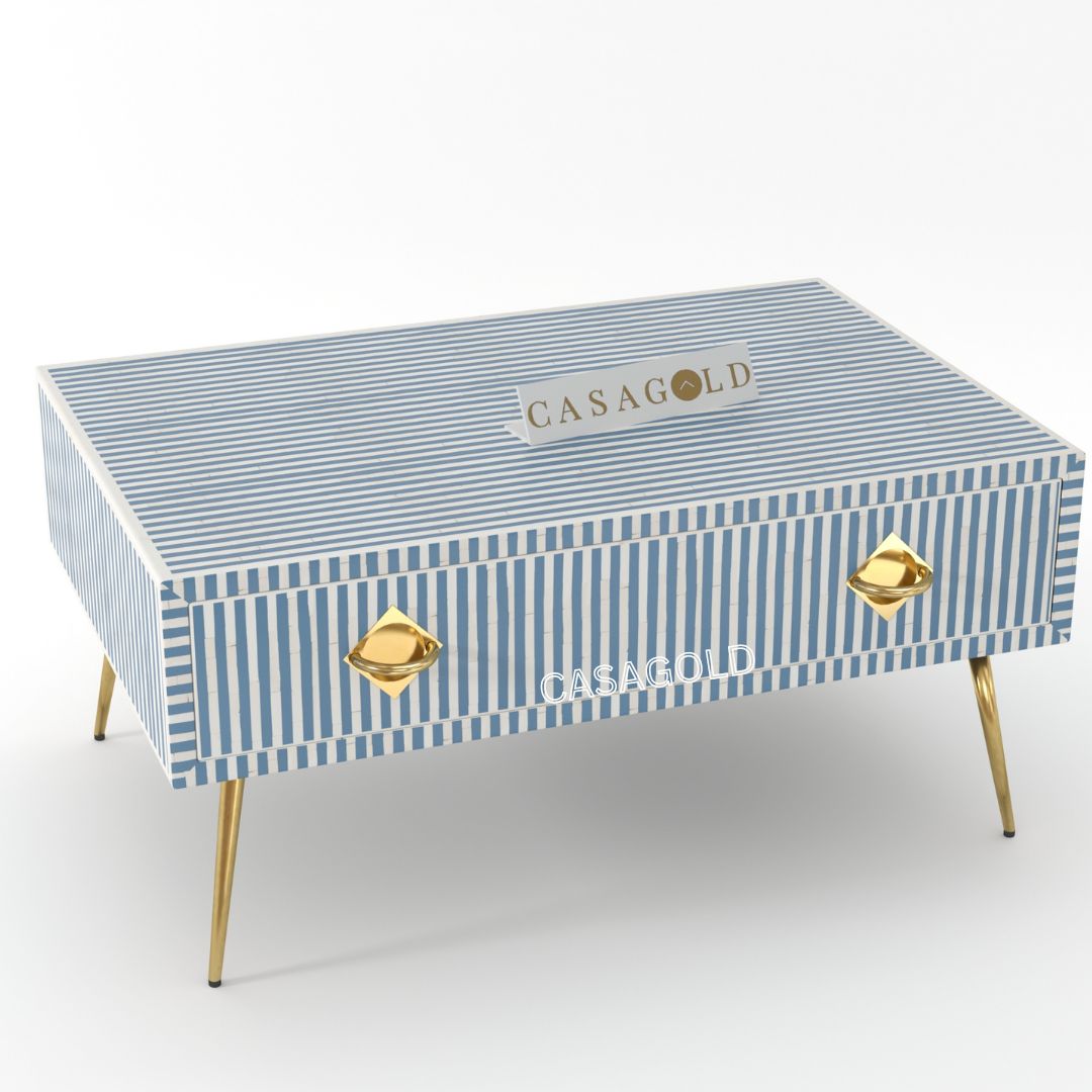 "Waterfall bone inlay rectangular coffee table handcrafted for elegance"