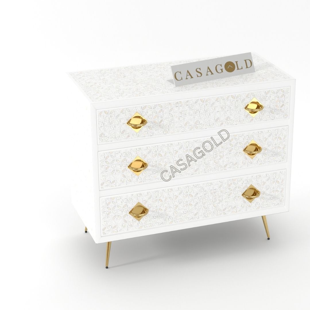 White Bone Inlay Cabinet with Drawers