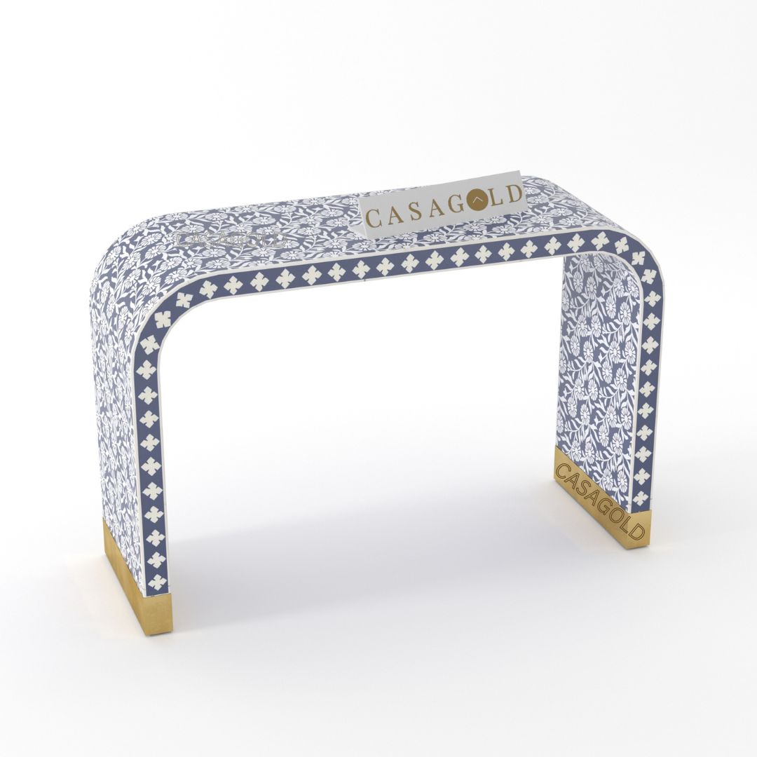 White Bone Inlay Console Desk with Bold Design
