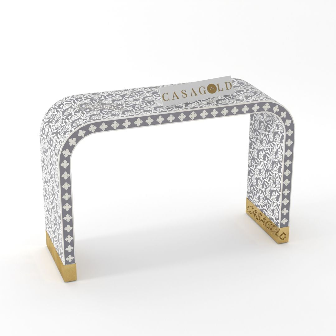 White Bone Inlay Console Desk for Home Office