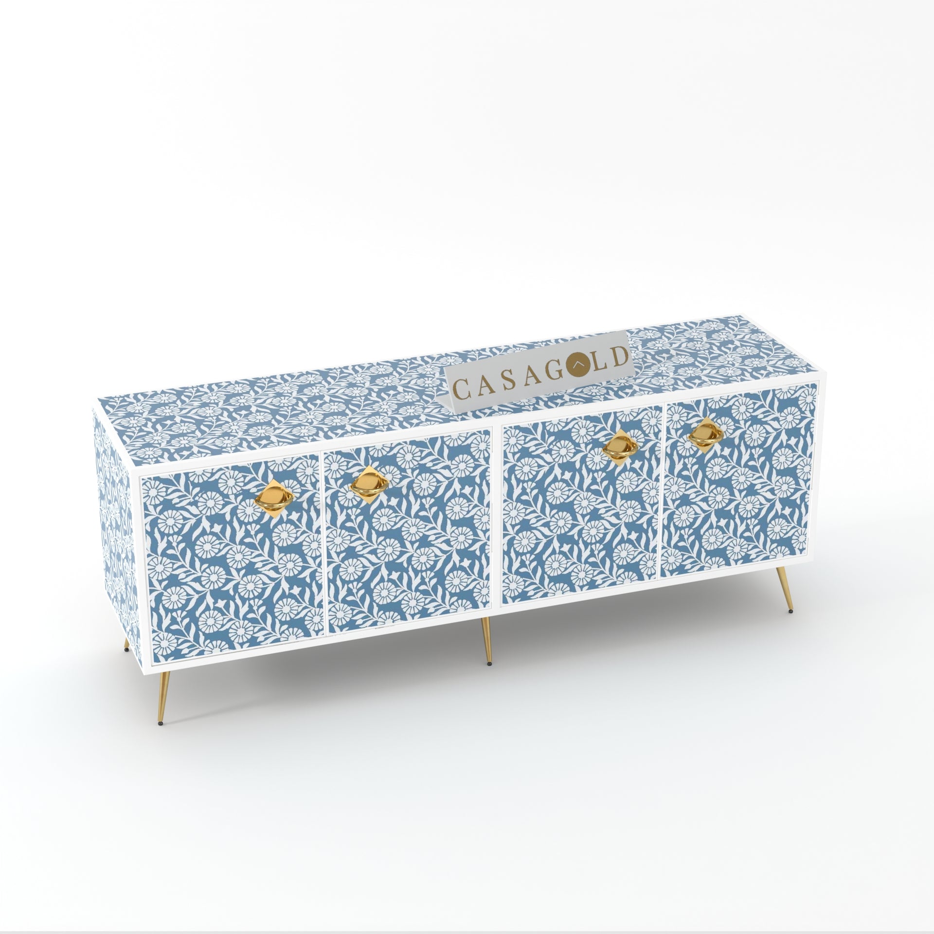 White Bone Inlay TV Stand with Storage