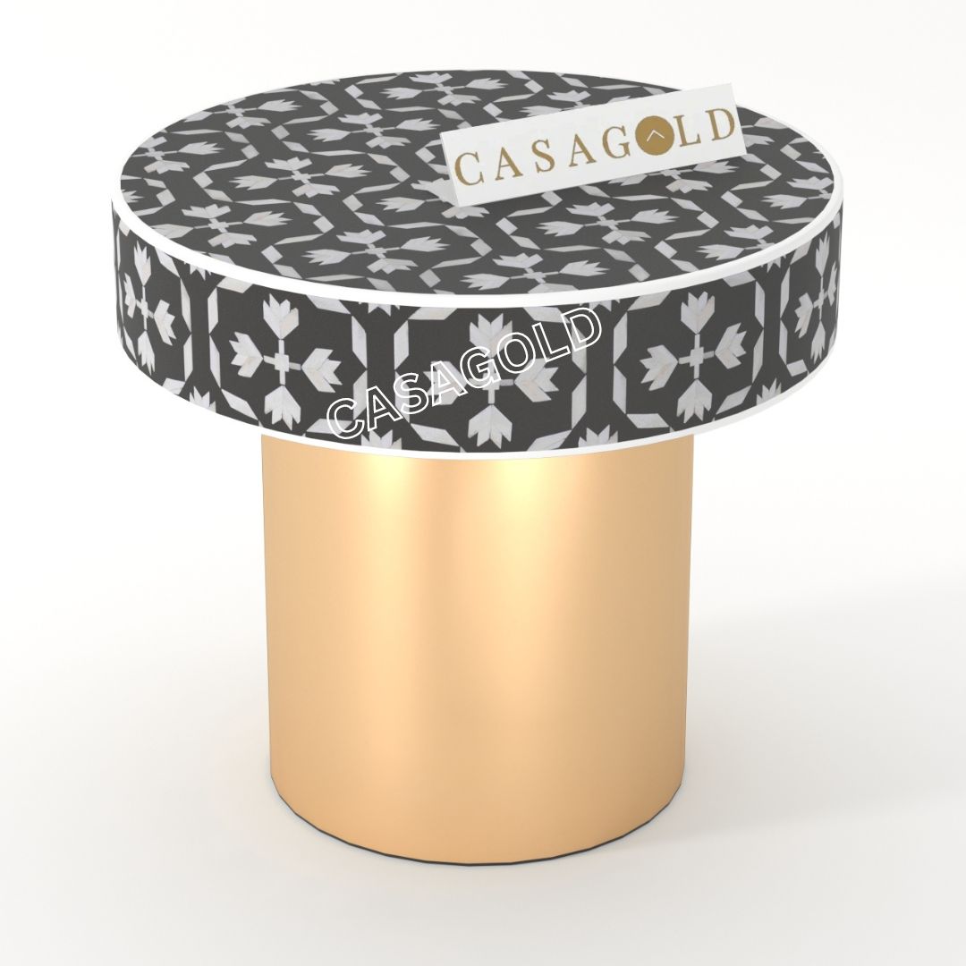 White Bone Inlay Table with Artistic Round Base