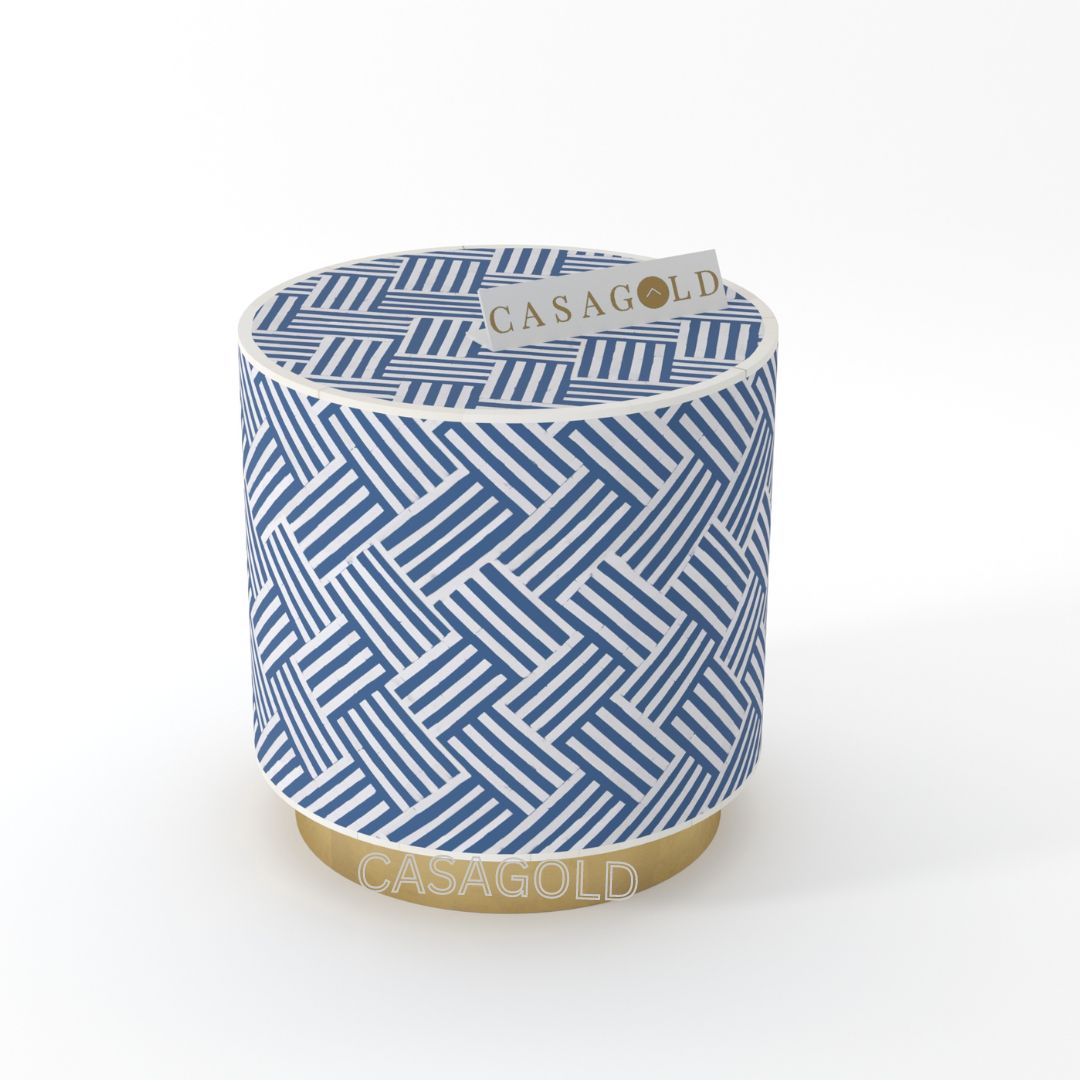White Drum Inlay Side Table with Subtle Patterns