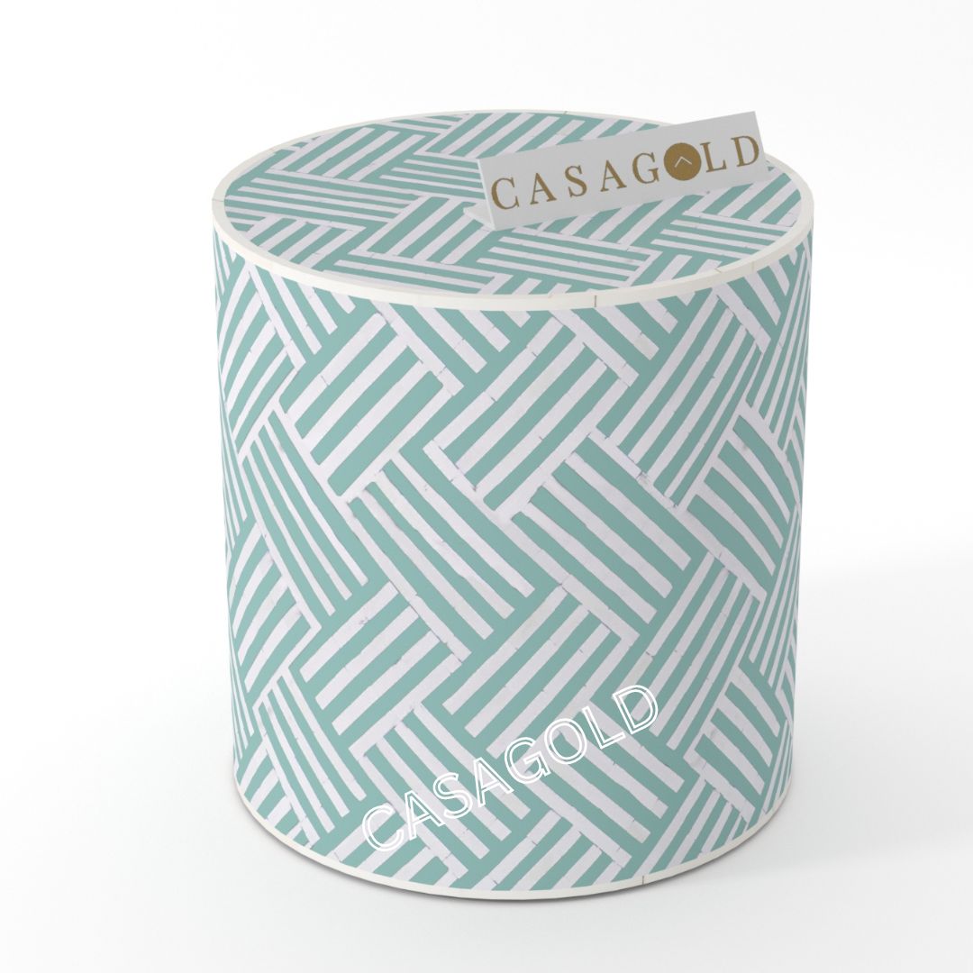 White Drum Inlay Side Table with Subtle Patterns