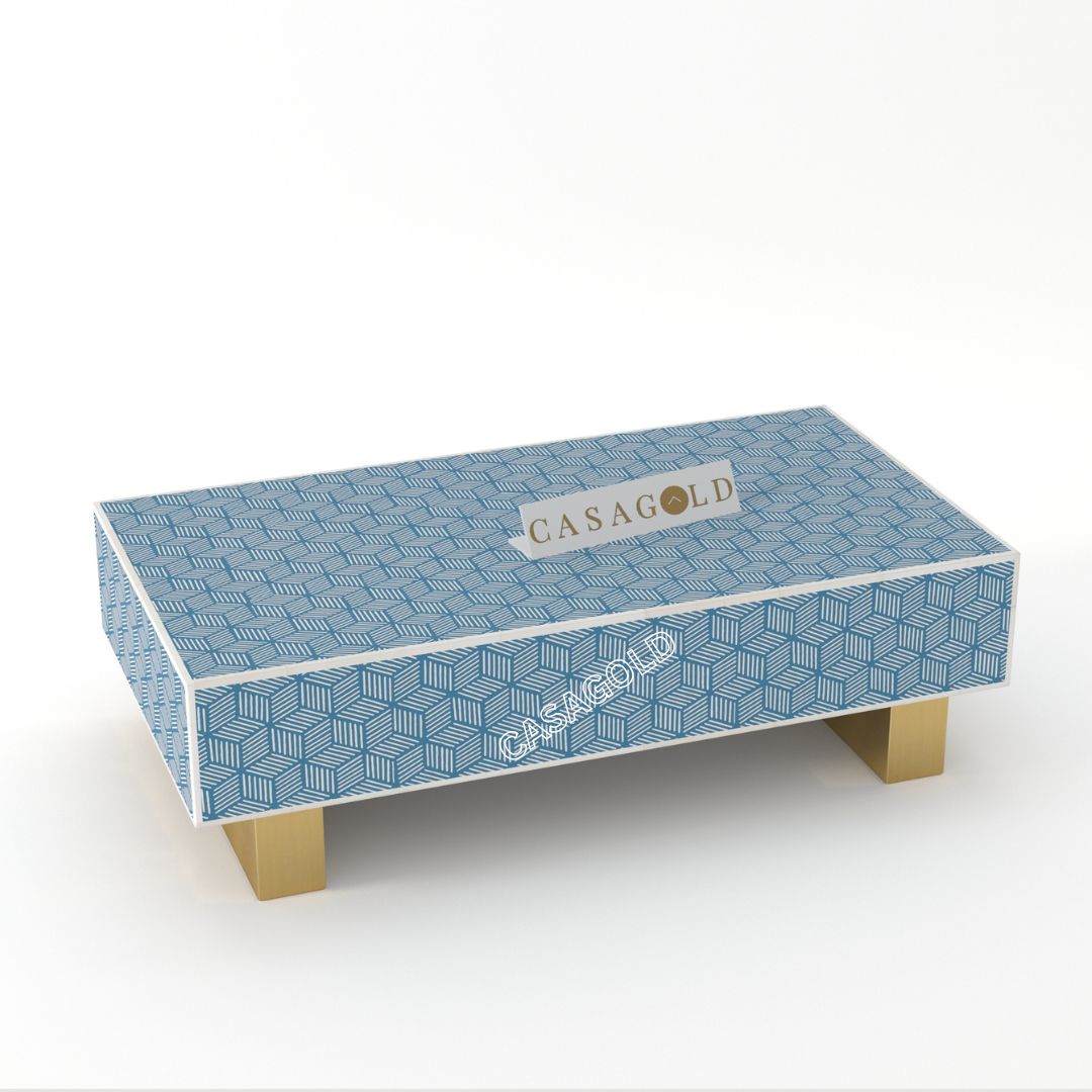 White and Gold Bone Inlay Rectangular Coffee Table