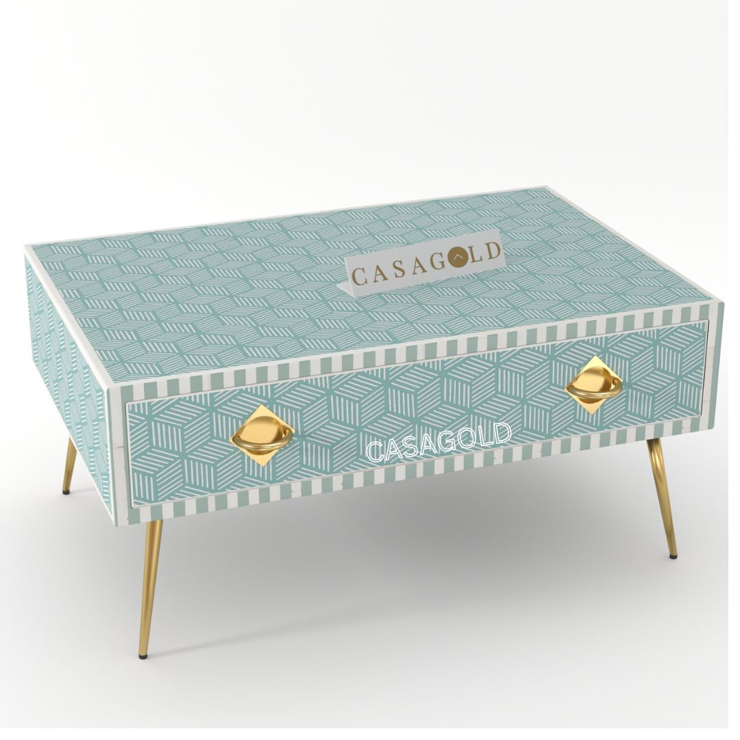 "White bone inlay rectangular coffee table for bright, elegant decor"