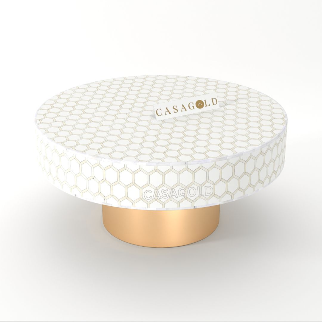 White round bone inlay coffee table