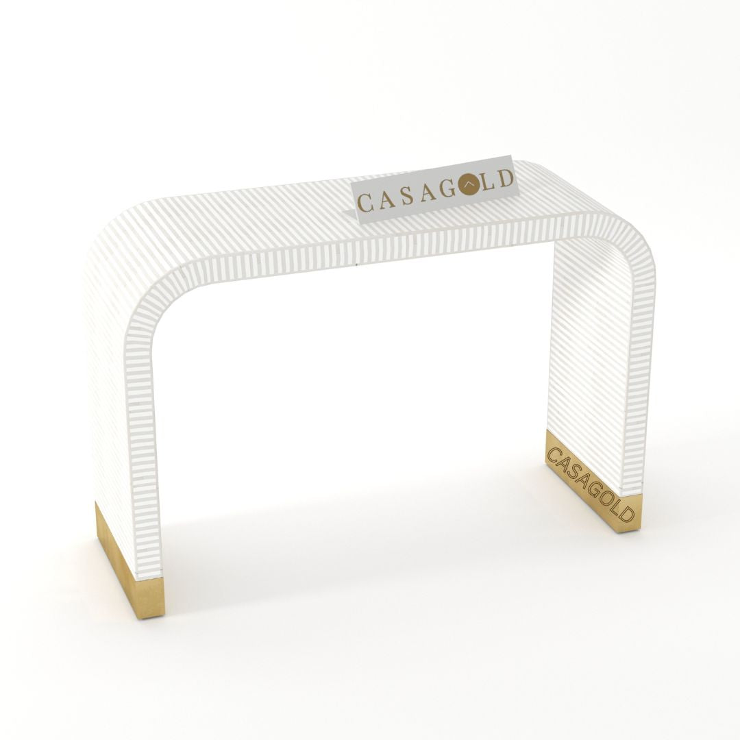 White waterfall Inlay Console Table