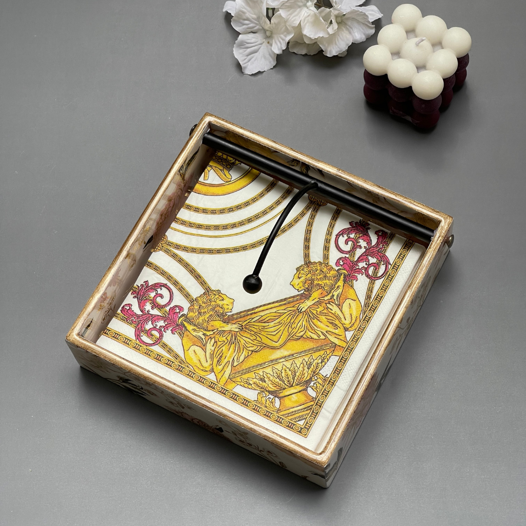 Wooden tissue tray designed for dining tables