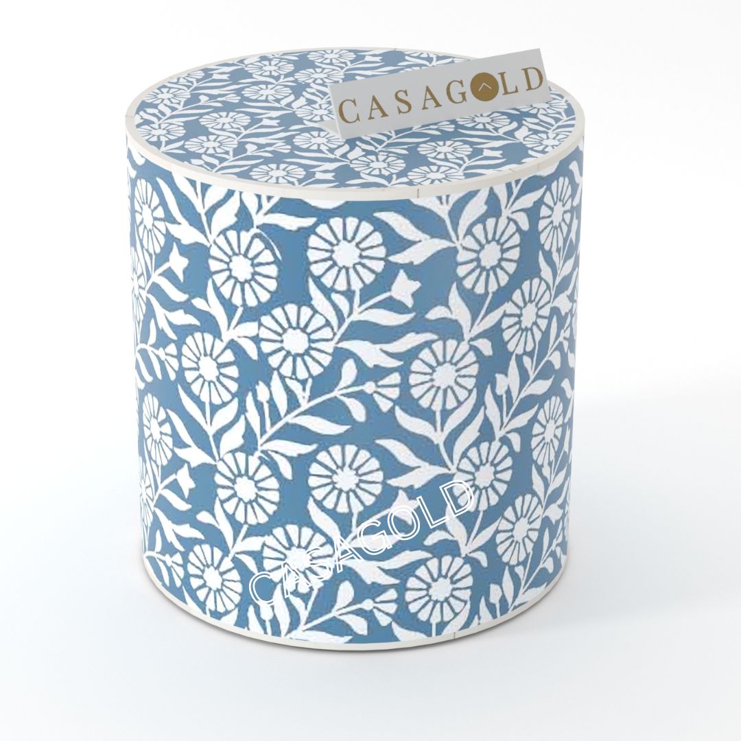 "Neutral tone drum inlay side table for versatile decor"