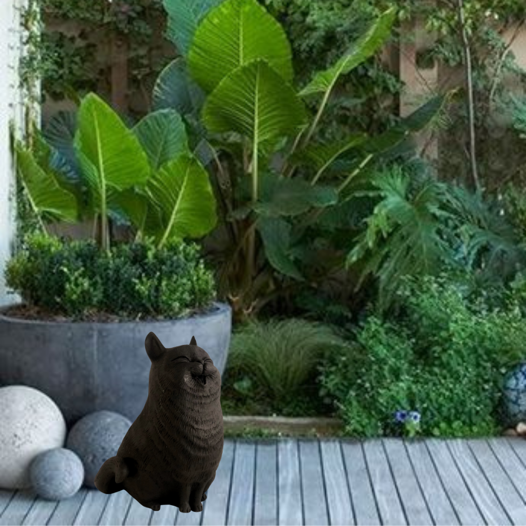 Happy Fat Cat Sculpture - BLACK