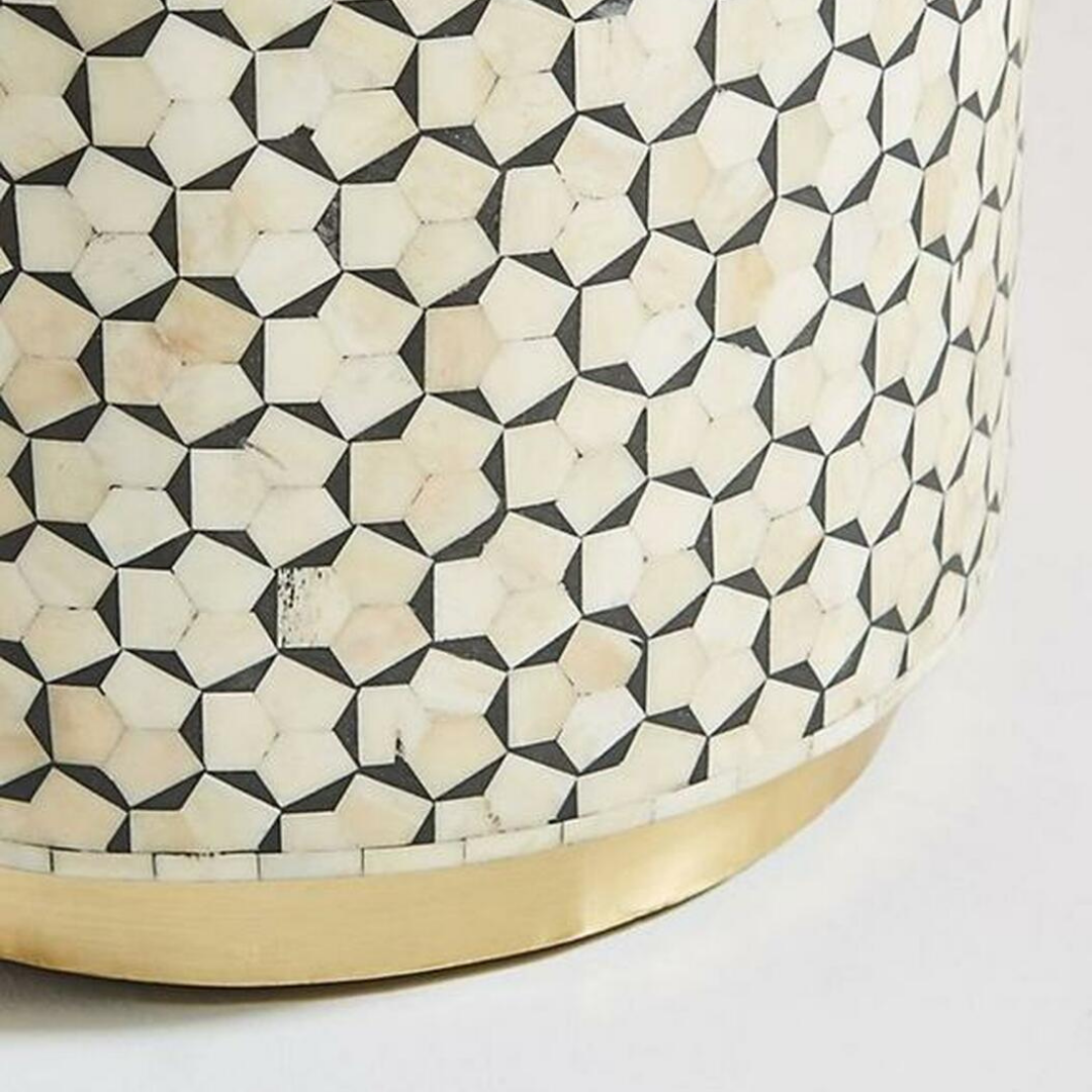 targua Bone Inlay Drum Side Table