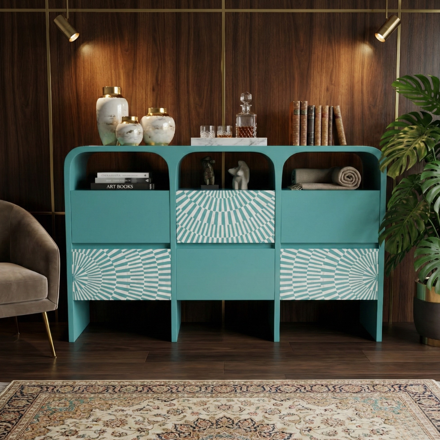Teal Bone Inlay Furniture India | Luxury Custom Inlay - CasaGold