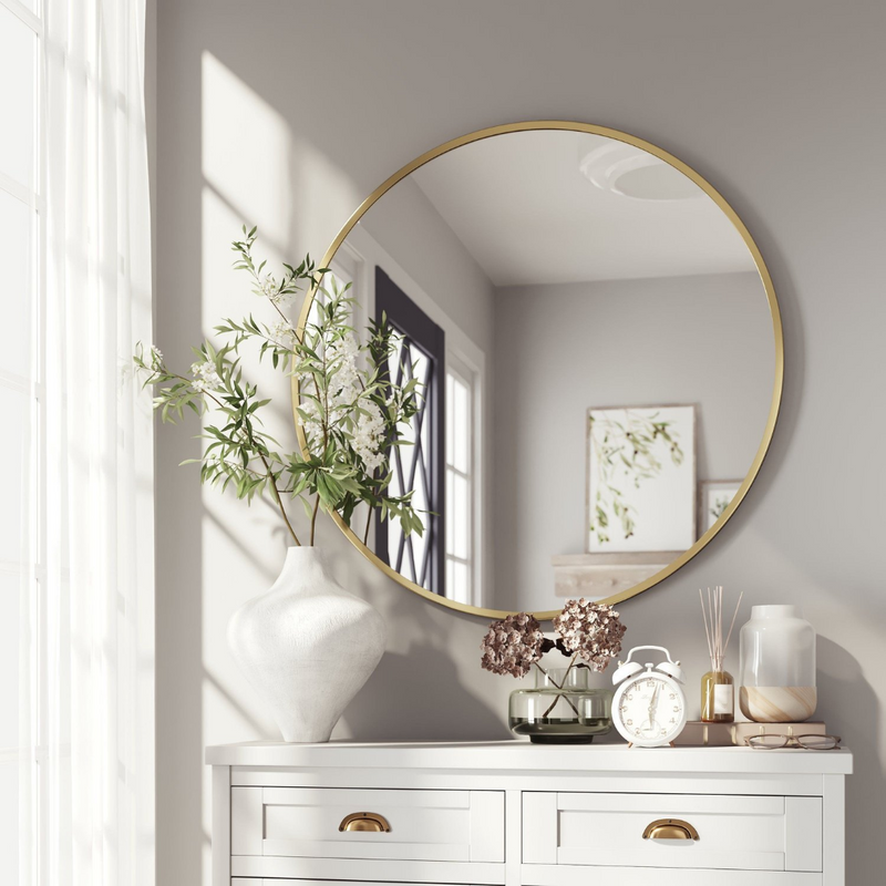 Golden Round Mirror for Washroom, Wall decoration, Bedroom , Living Room. Decorative wall mirrors