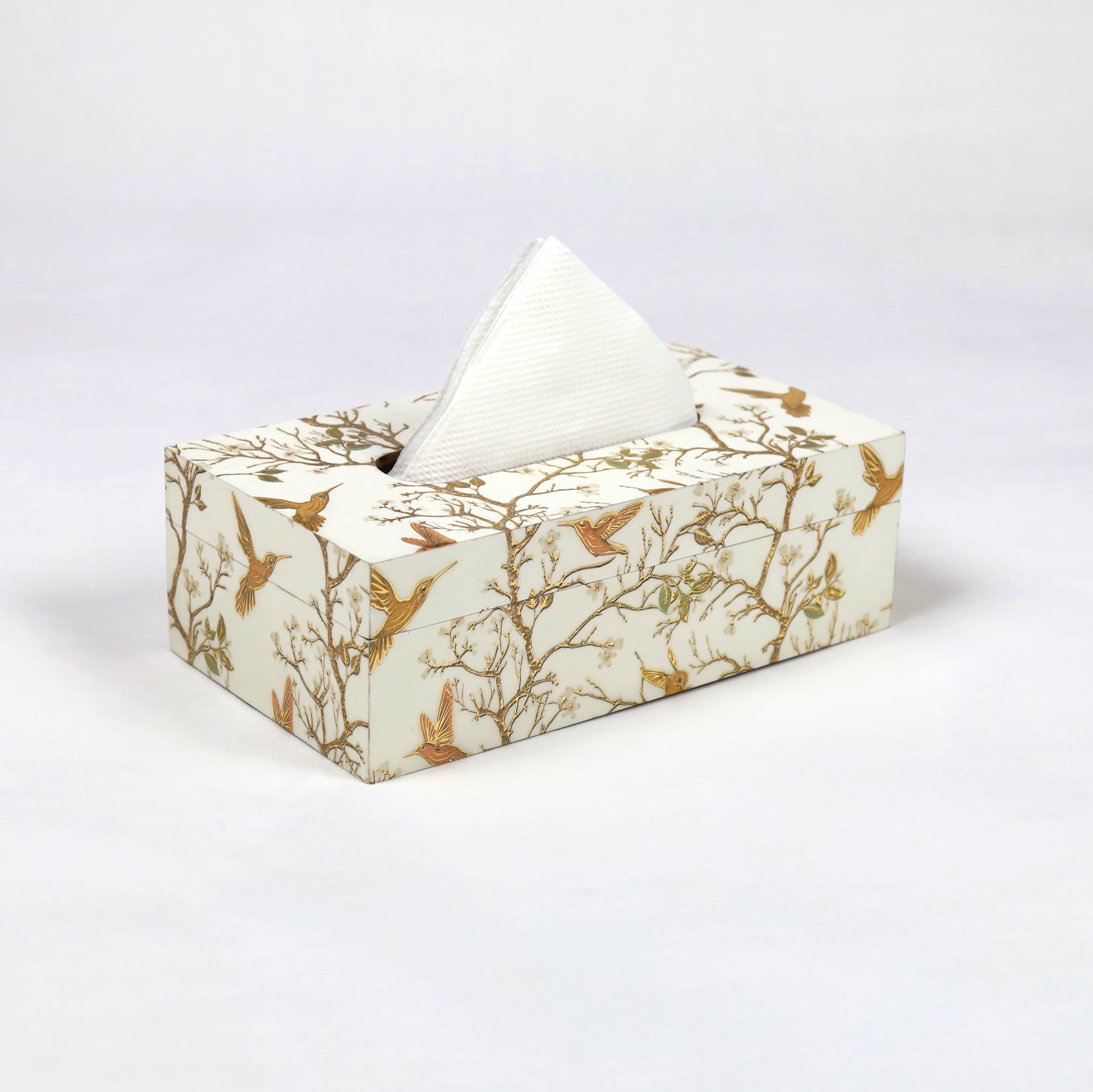 White Bird Floral Tissue Box