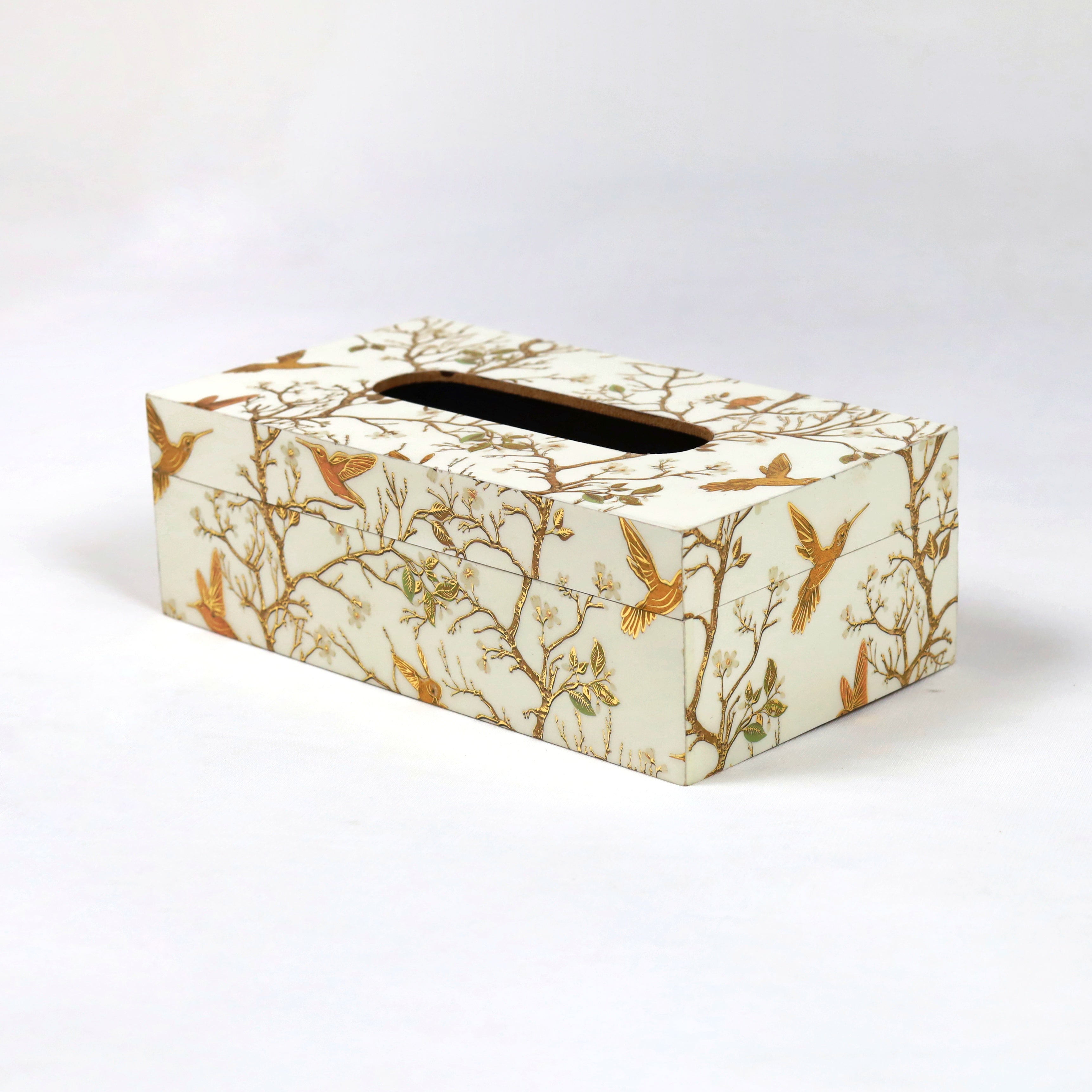 White Bird Floral Tissue Box