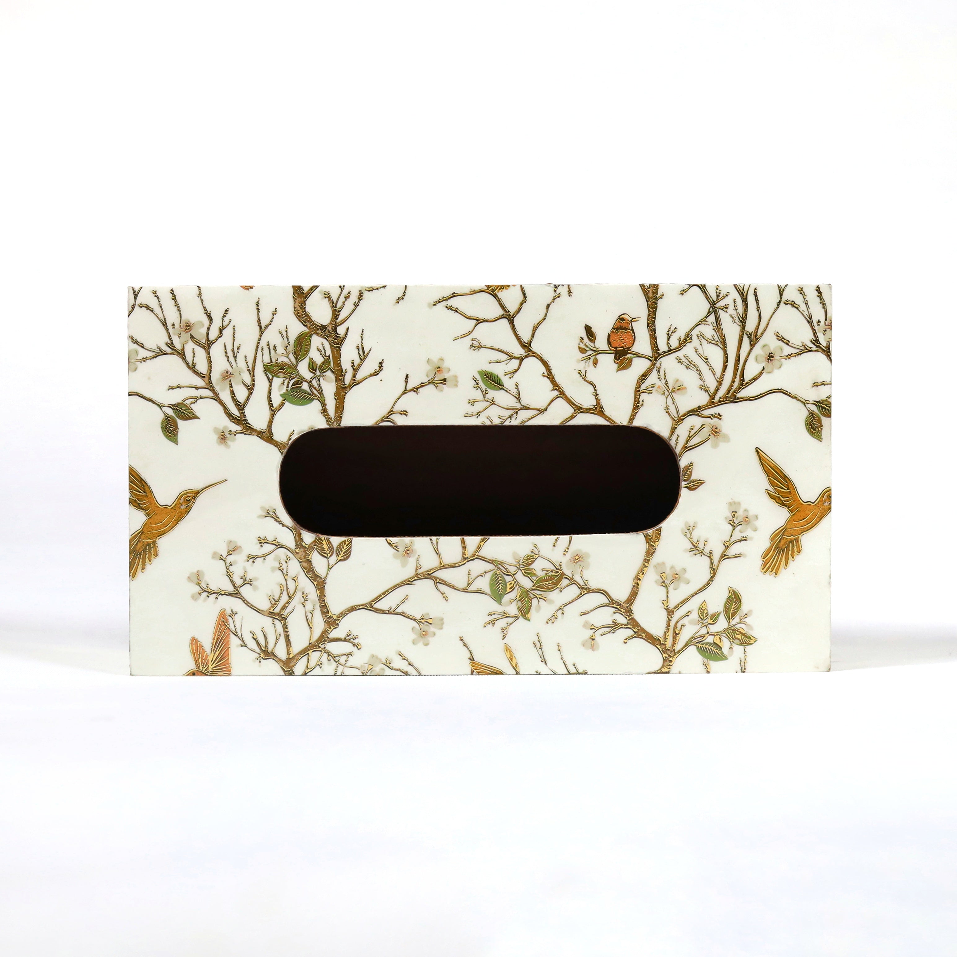 White Bird Floral Tissue Box