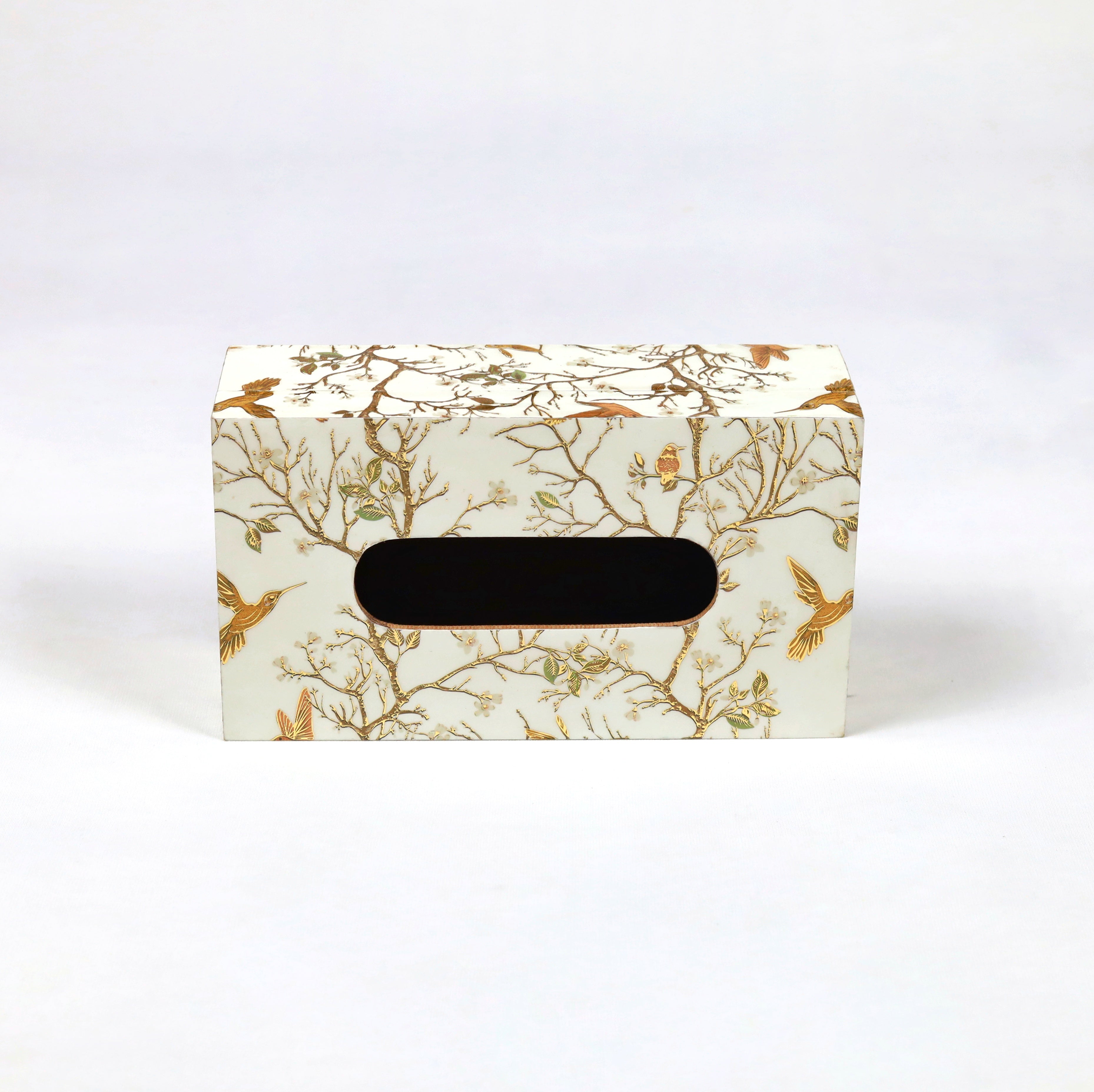 White Bird Floral Tissue Box