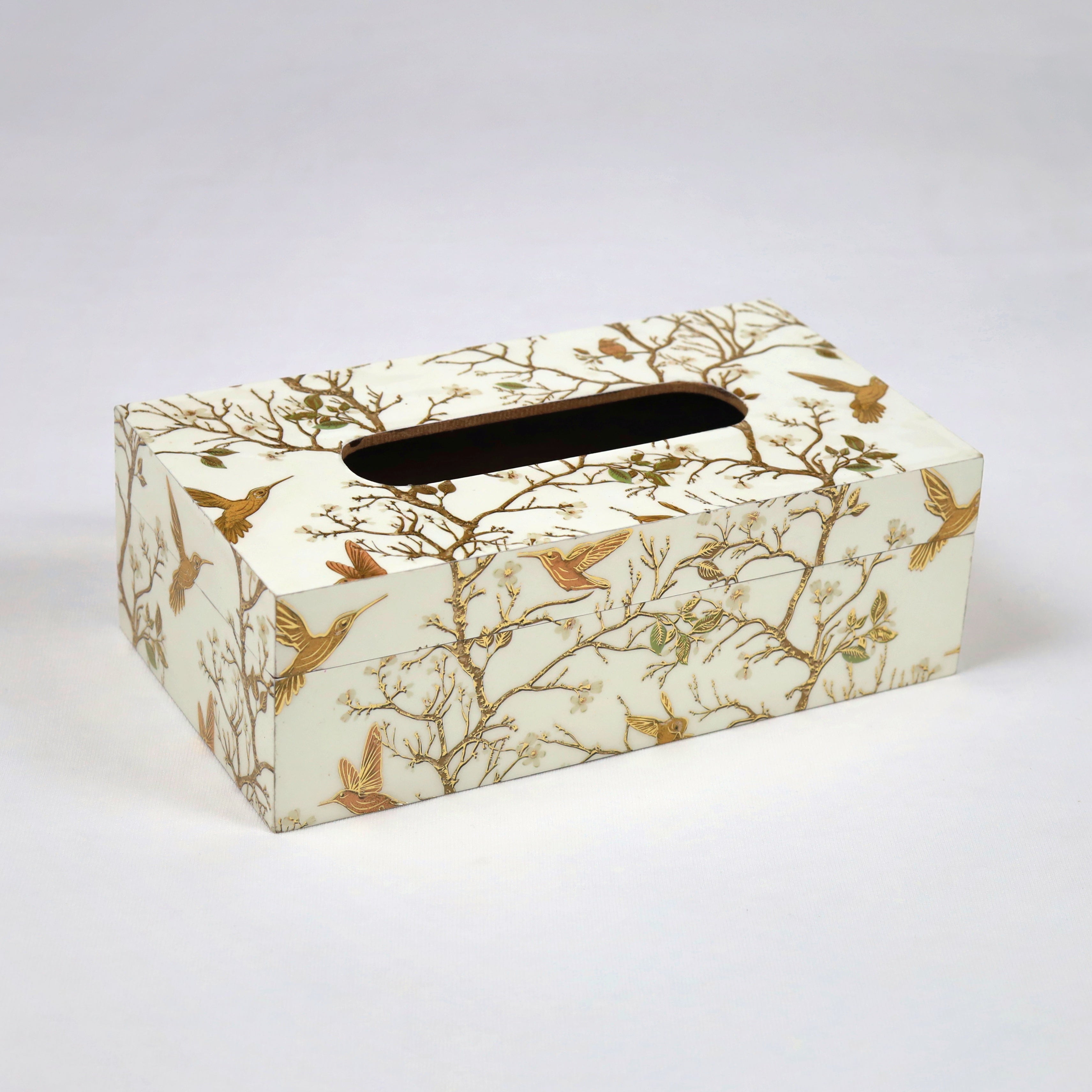 White Bird Floral Tissue Box