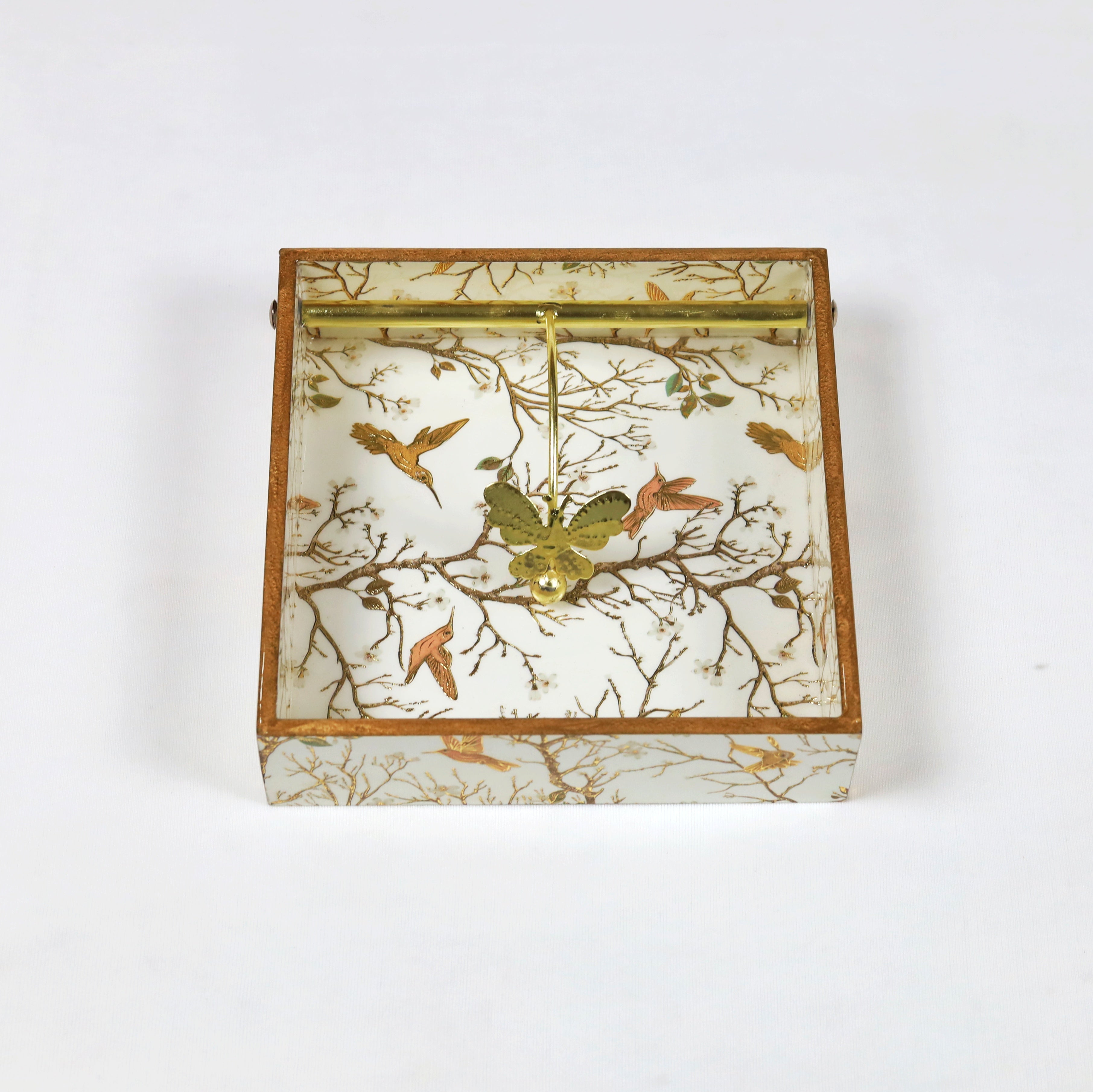 Square Napkin Holder -  White bird print