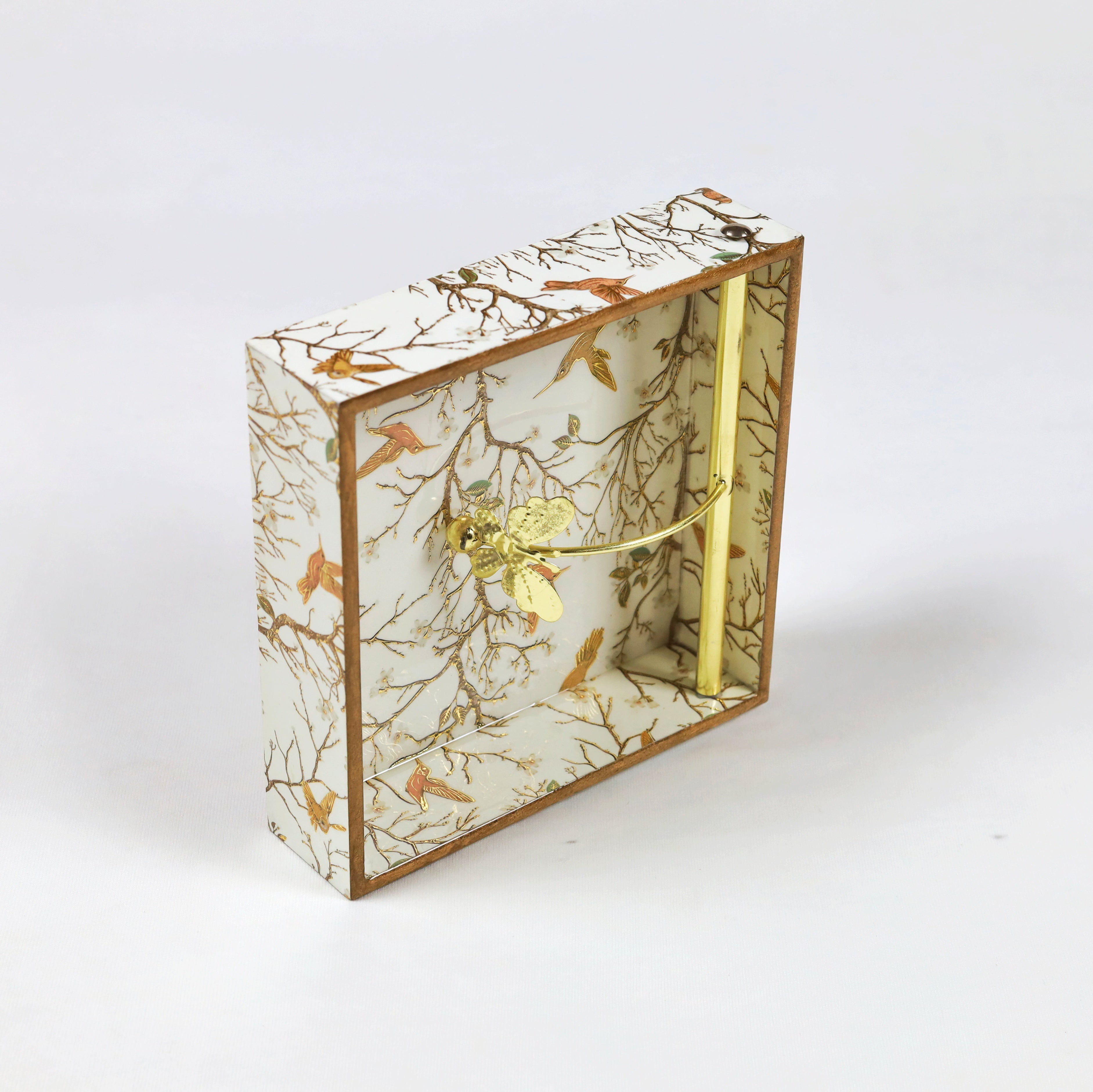 Square Napkin Holder -  White bird print