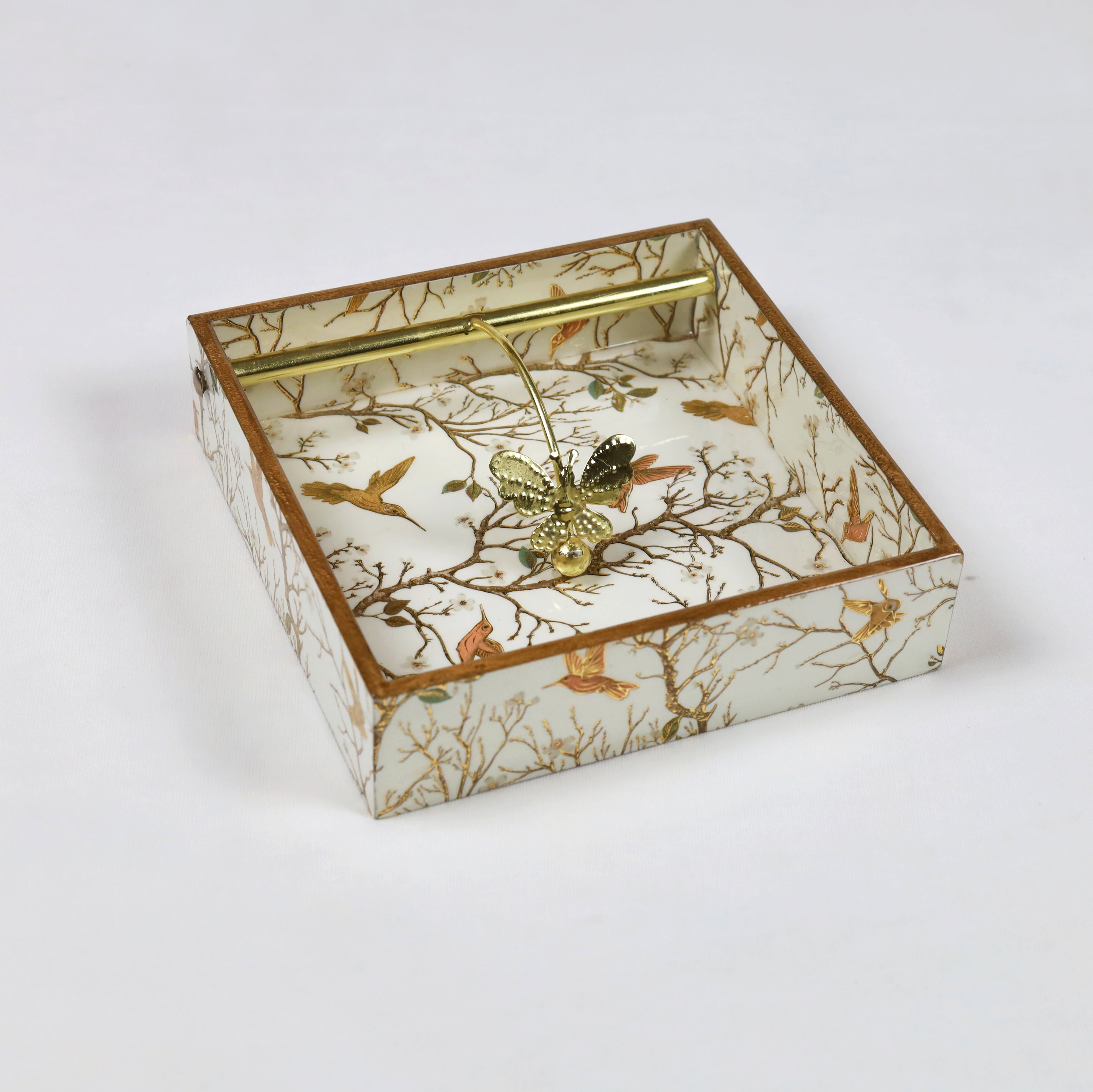 Square Napkin Holder -  White bird print