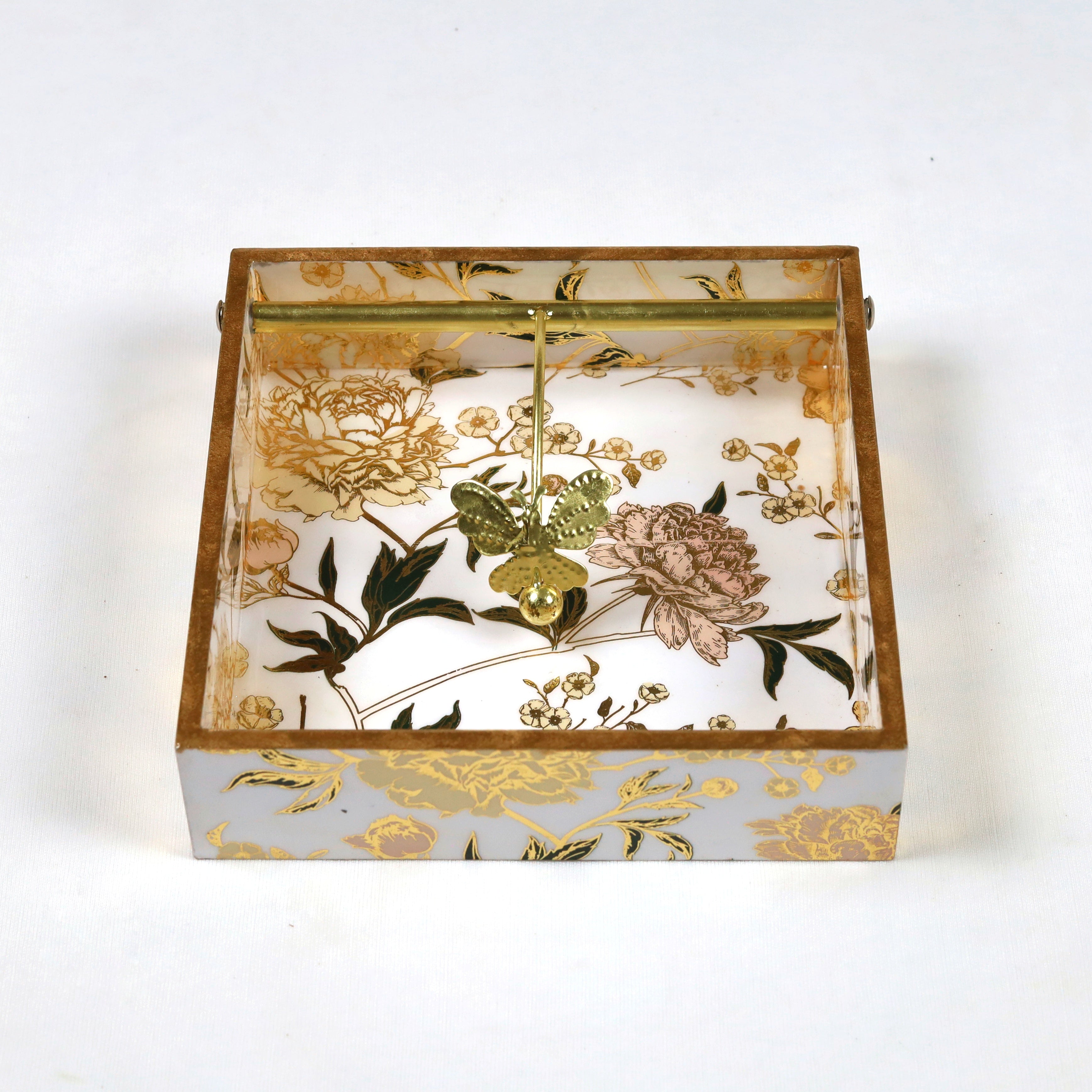 Square Napkin Holder -  White Flower