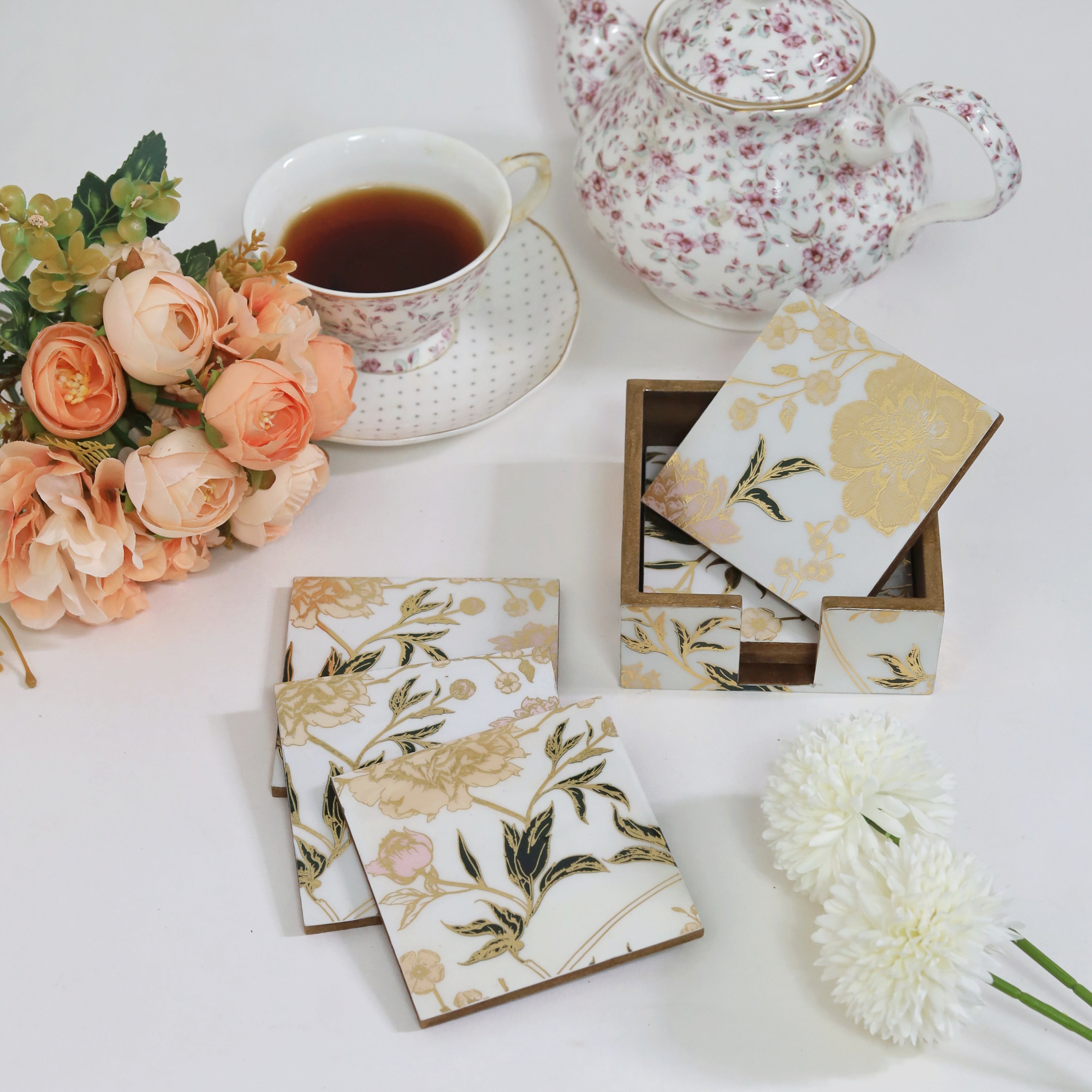 Coasters - White Floral