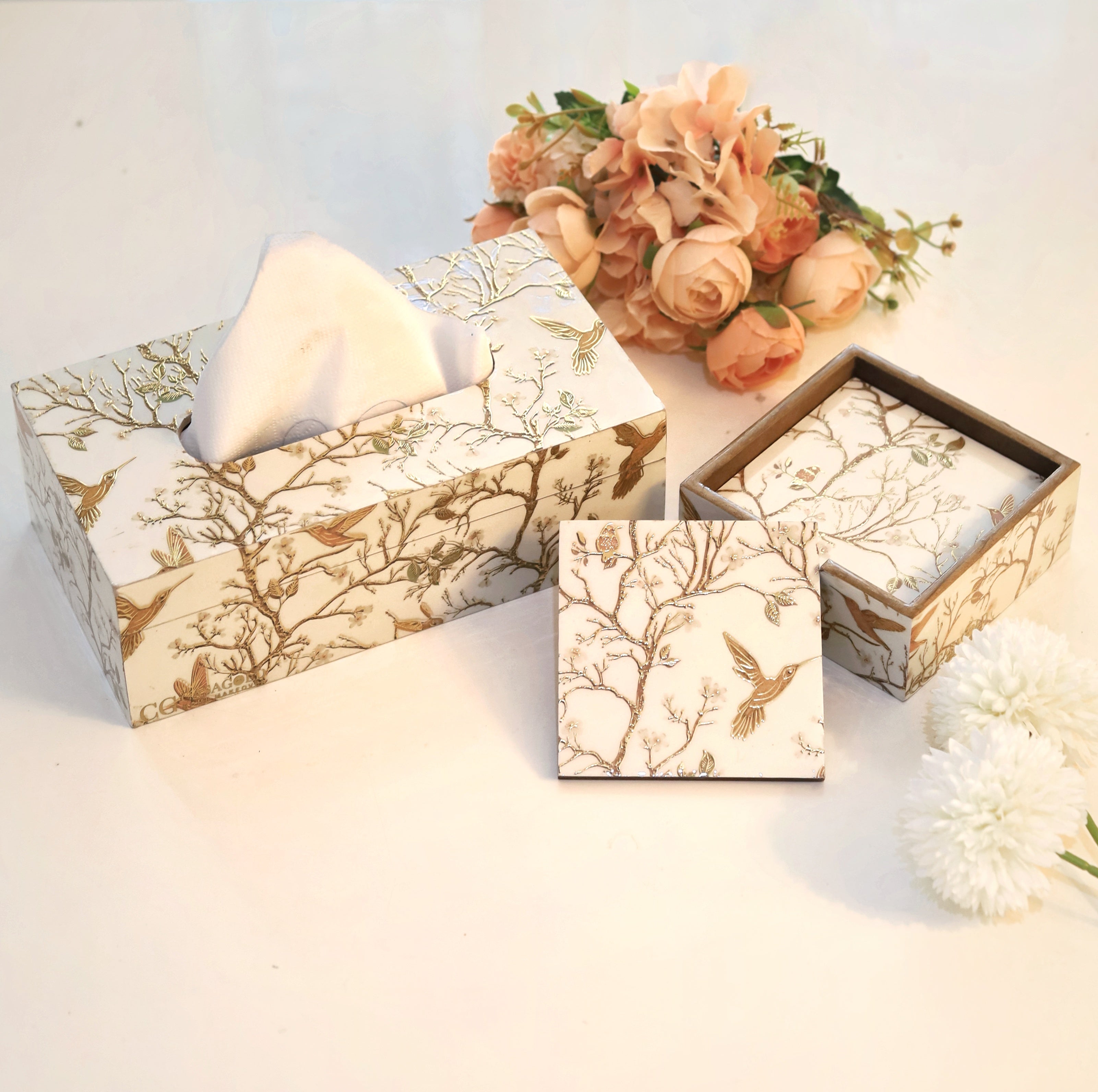 Coasters - White Bird Floral