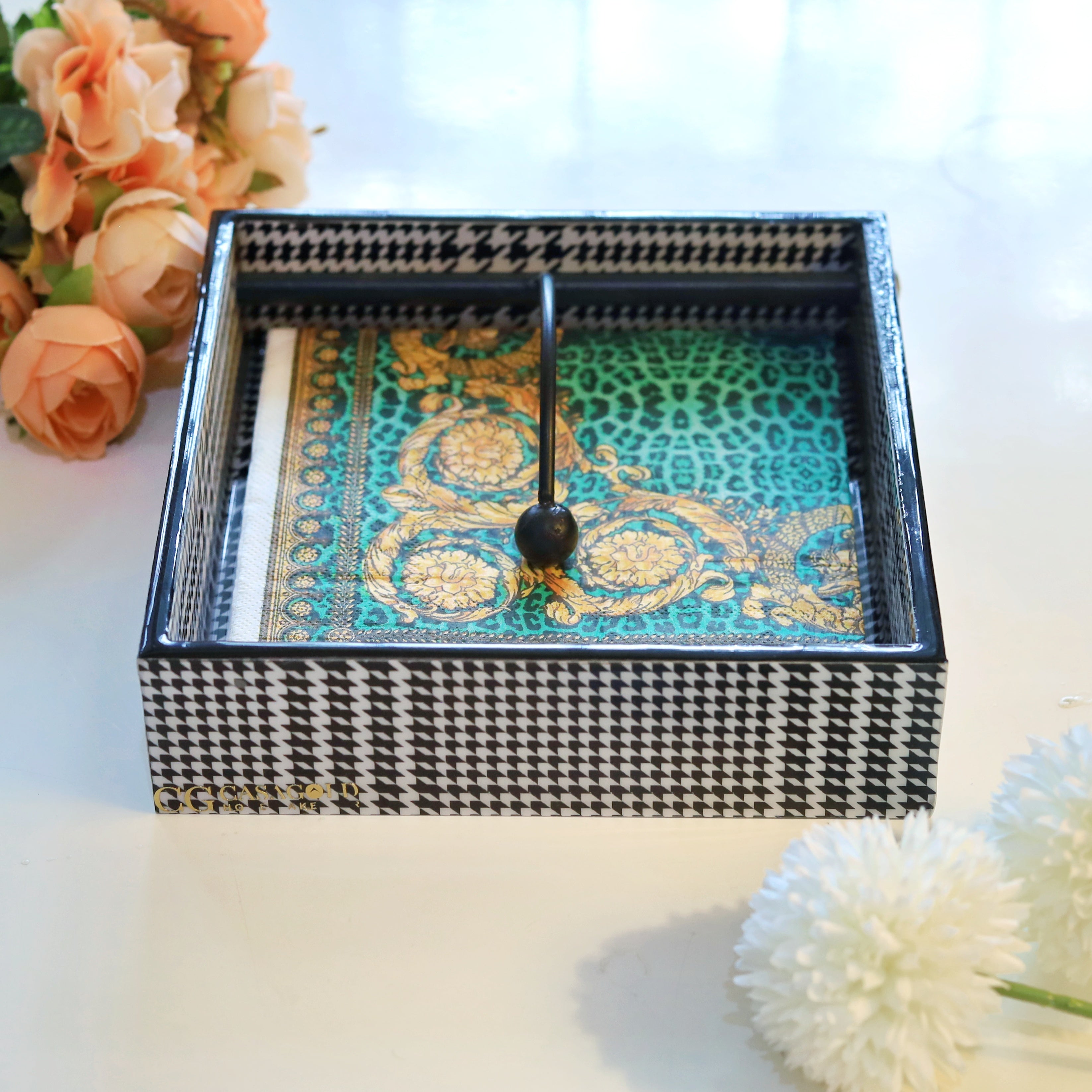 Square Napkin Holder -  black check