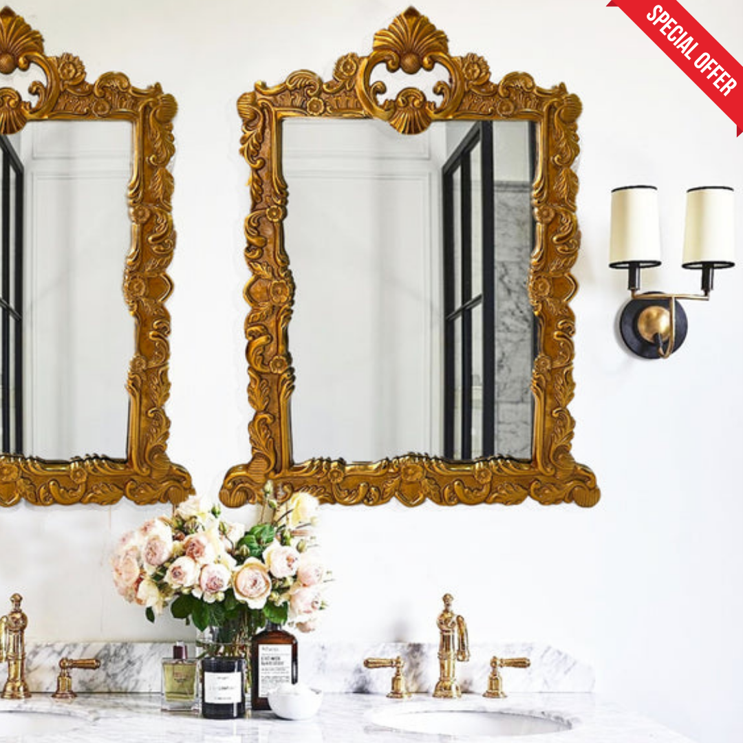 Vintage Gold Antique Iris Mirror in Metal Frame