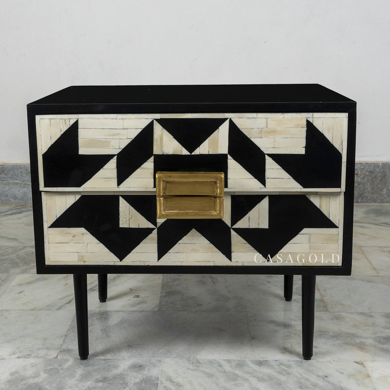 Marvin Chevron Inlay Nightstand - Black