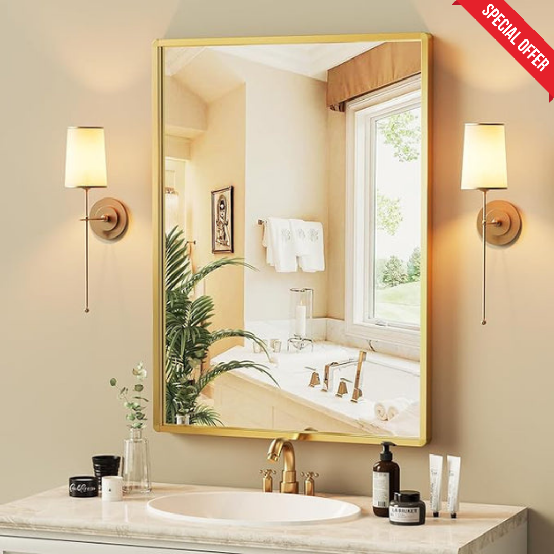 Rectangular Gold Mirror in Steel Frame
