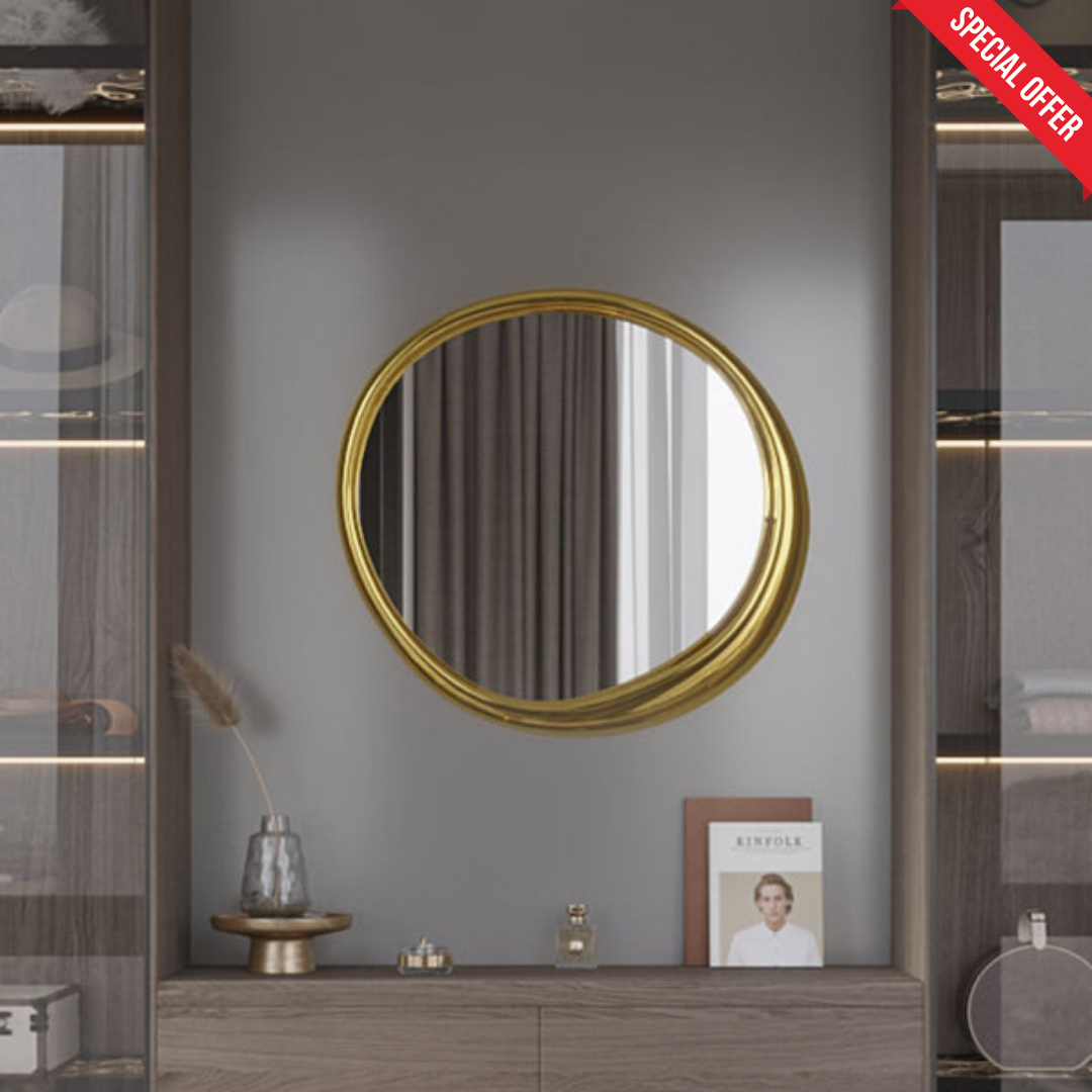 Gold Moon Mirror in Steel Frame