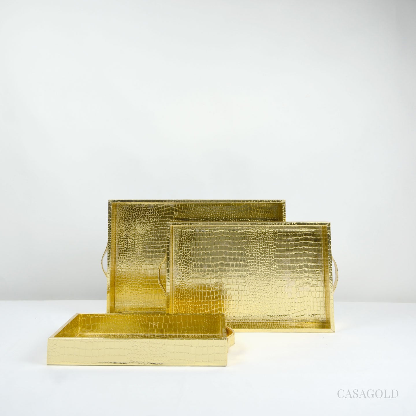 Gold Leather Tray - Set of 3