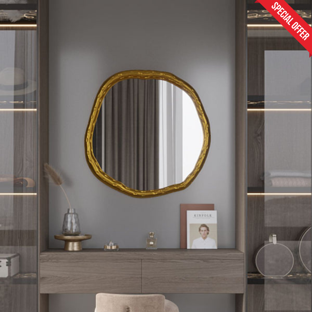 Vintage Gold Hammered Mirror in Metal Frame