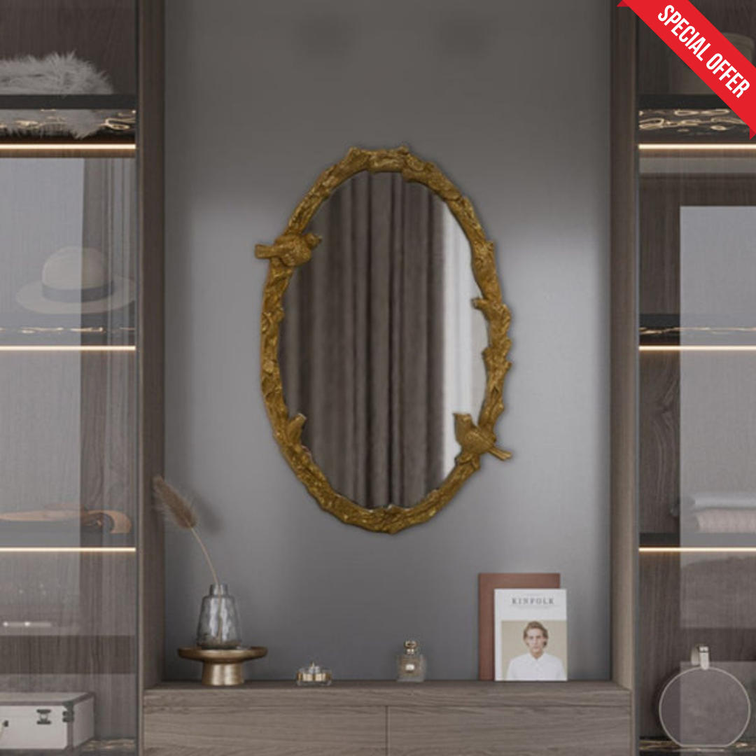 Vintage Gold Bird Mirror in Metal Frame