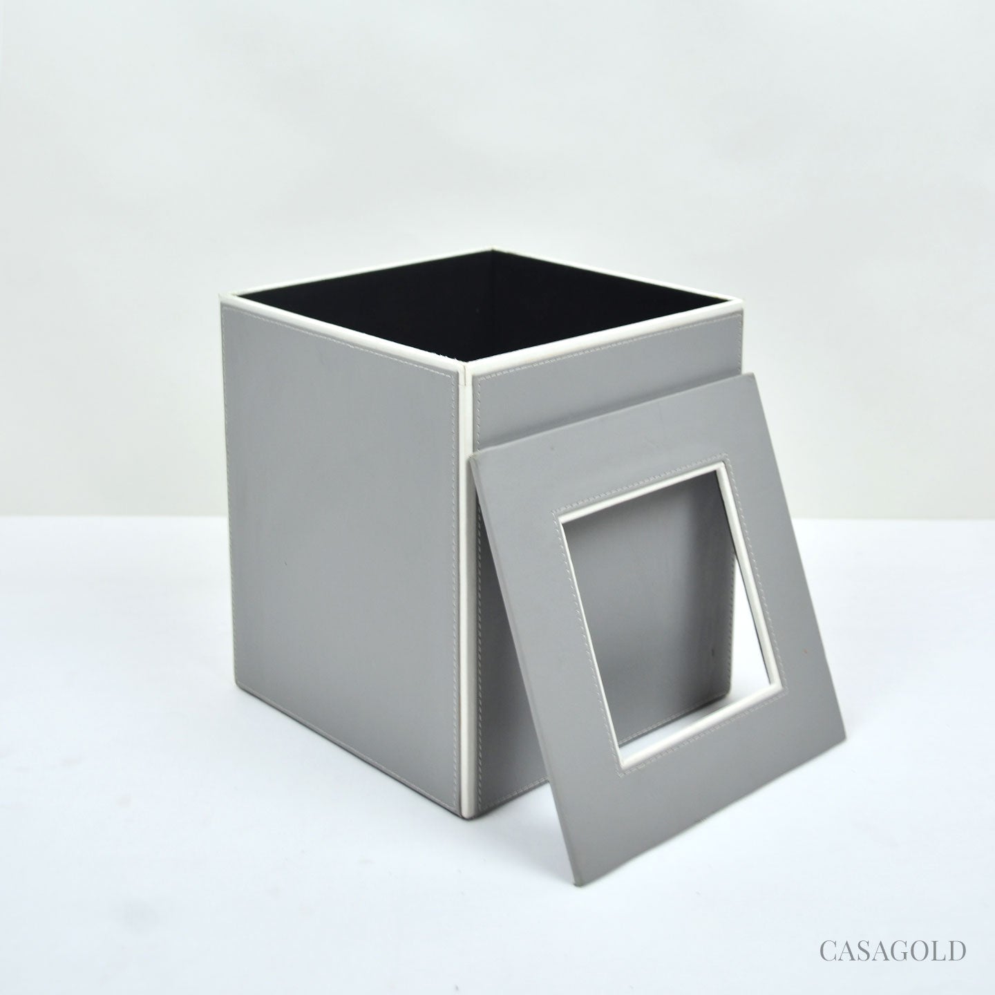 Leather Dustbin - Grey